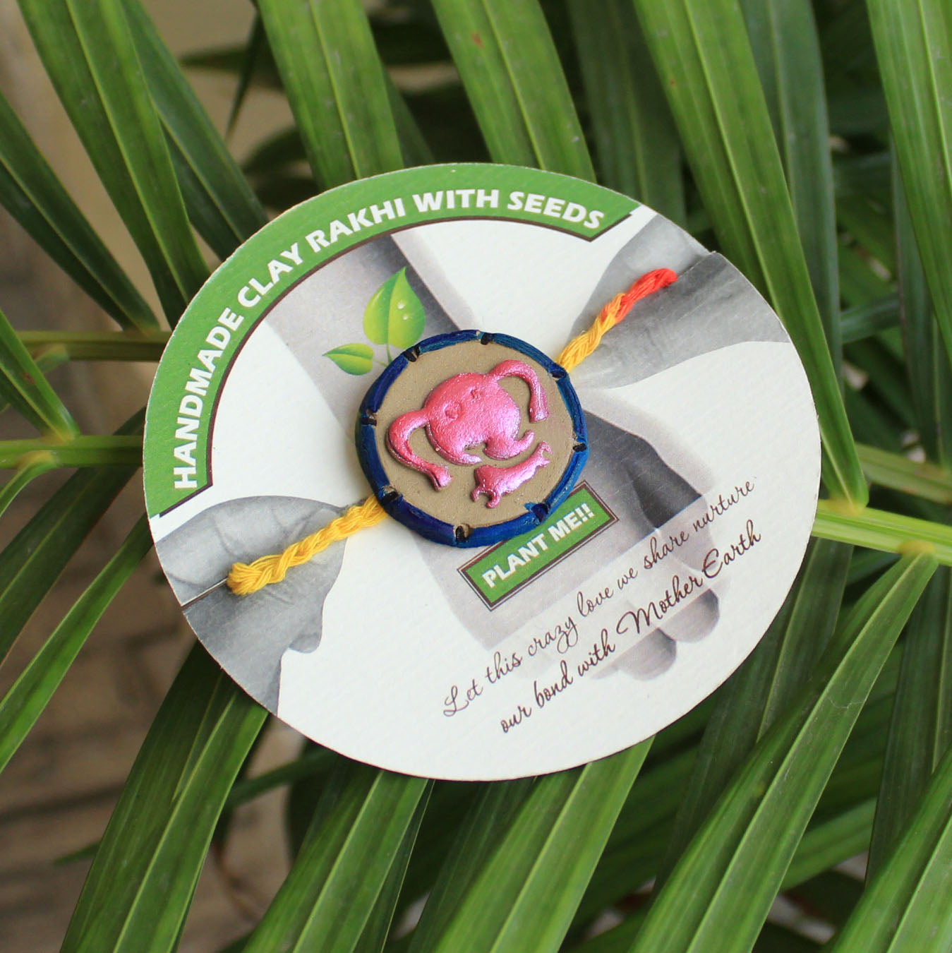 Baby Elephant Grow Green Clay Rakhi