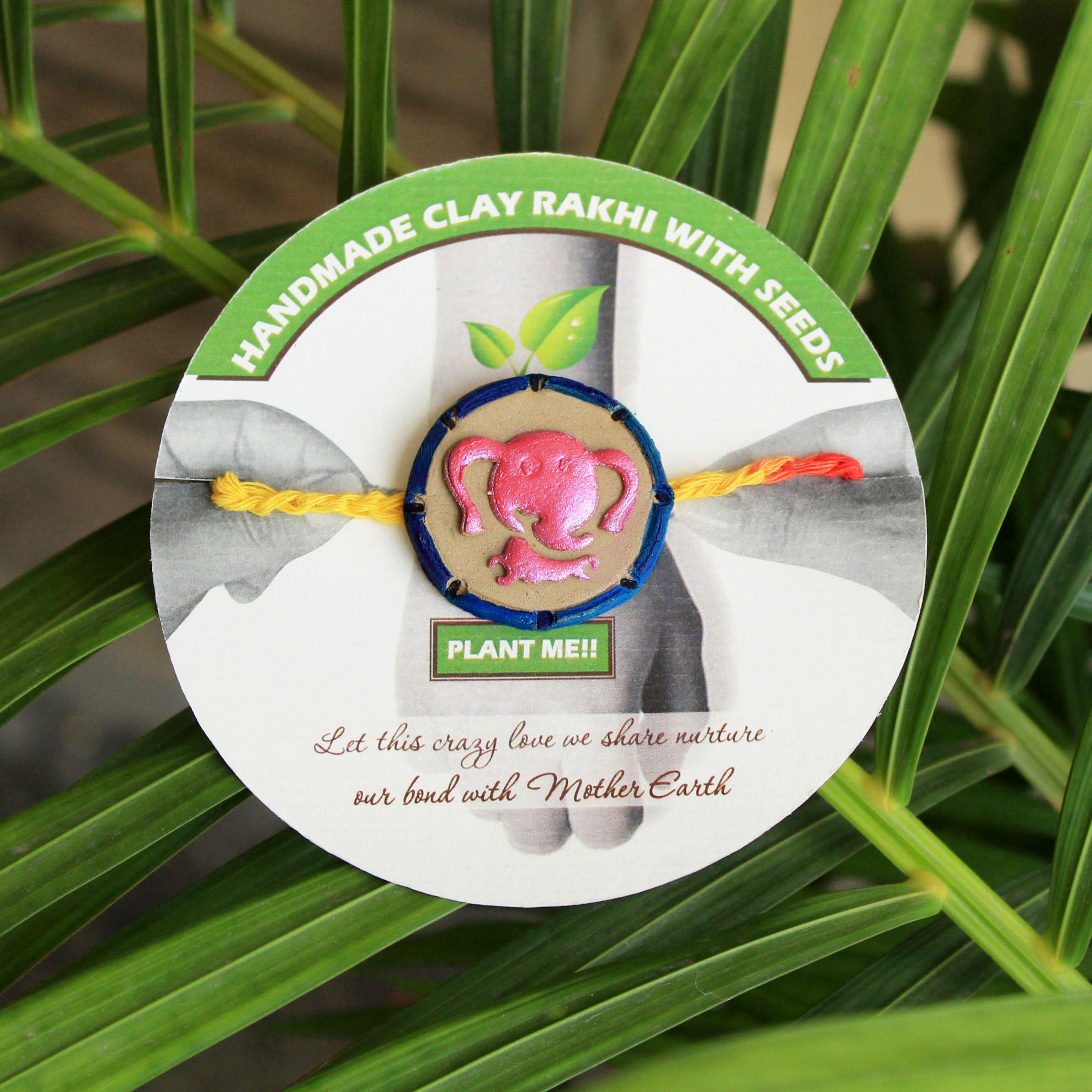 Baby Elephant Grow Green Clay Rakhi