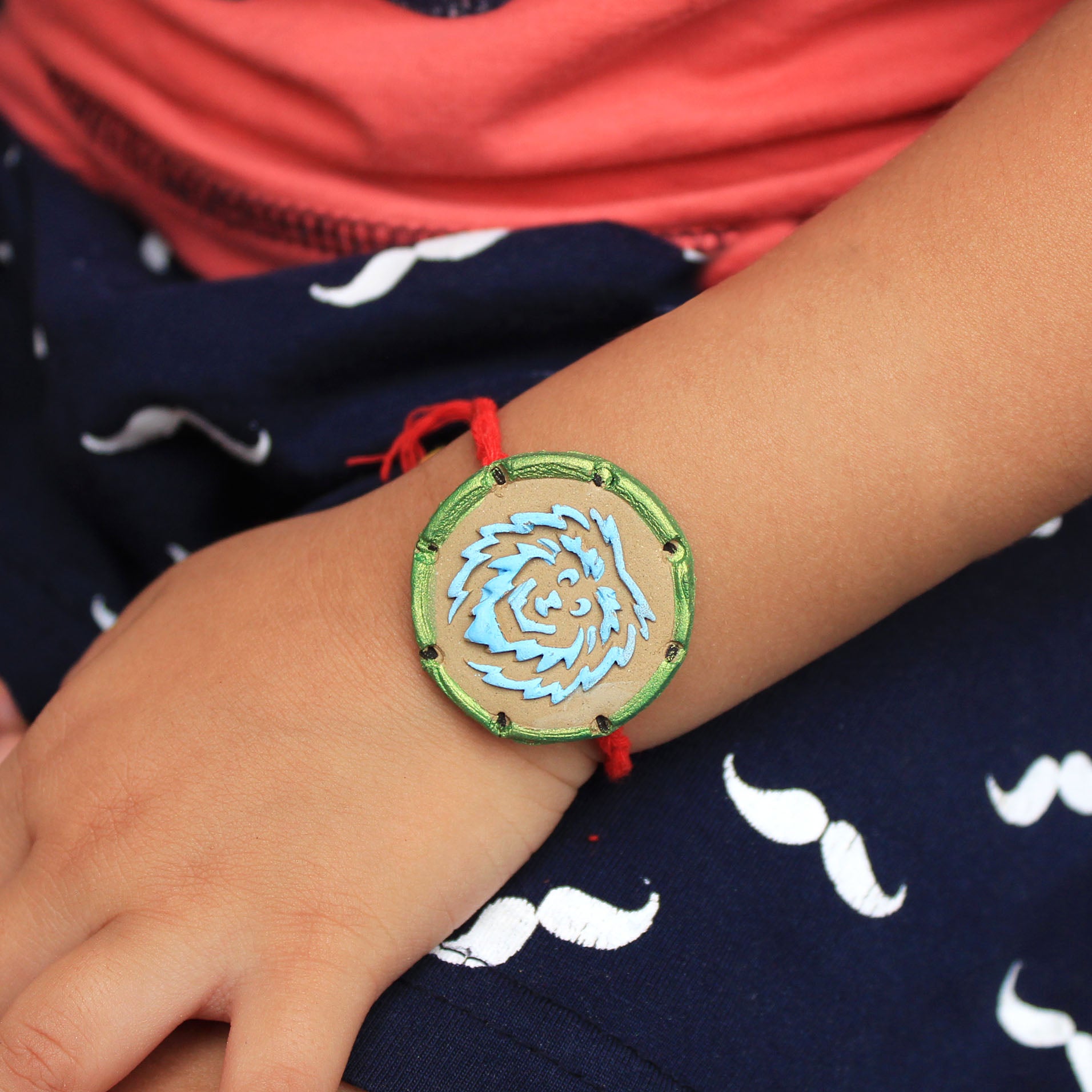 Wild Lion Grow Green Clay Rakhi