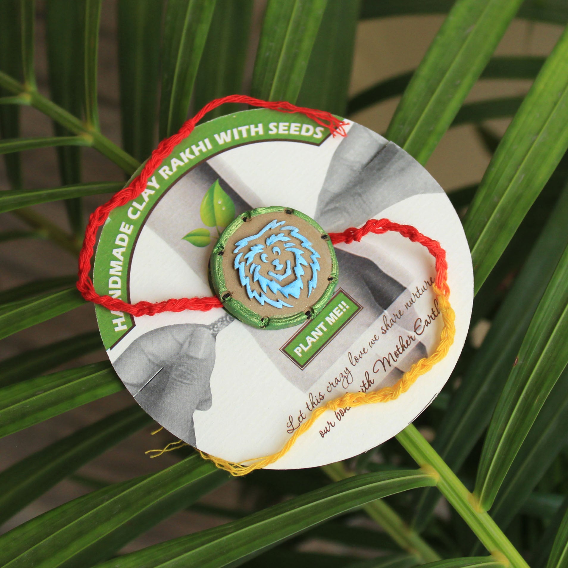Wild Lion Grow Green Clay Rakhi