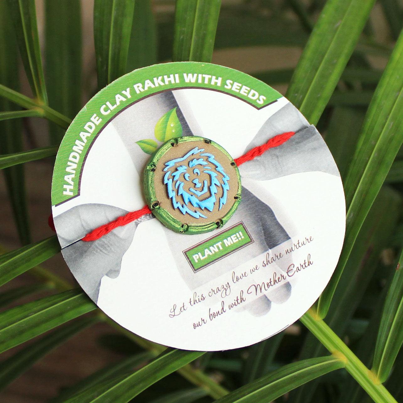 Wild Lion Grow Green Clay Rakhi