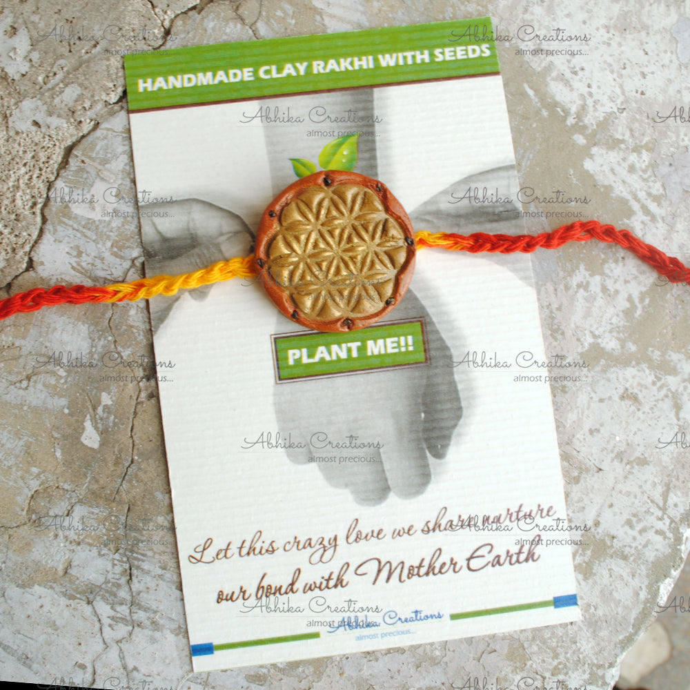 Floral Mandala Grow Green Clay Rakhi "The Abstract Nature Collection"