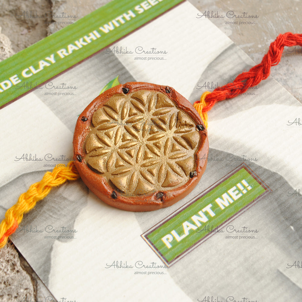Floral Mandala Grow Green Clay Rakhi "The Abstract Nature Collection"
