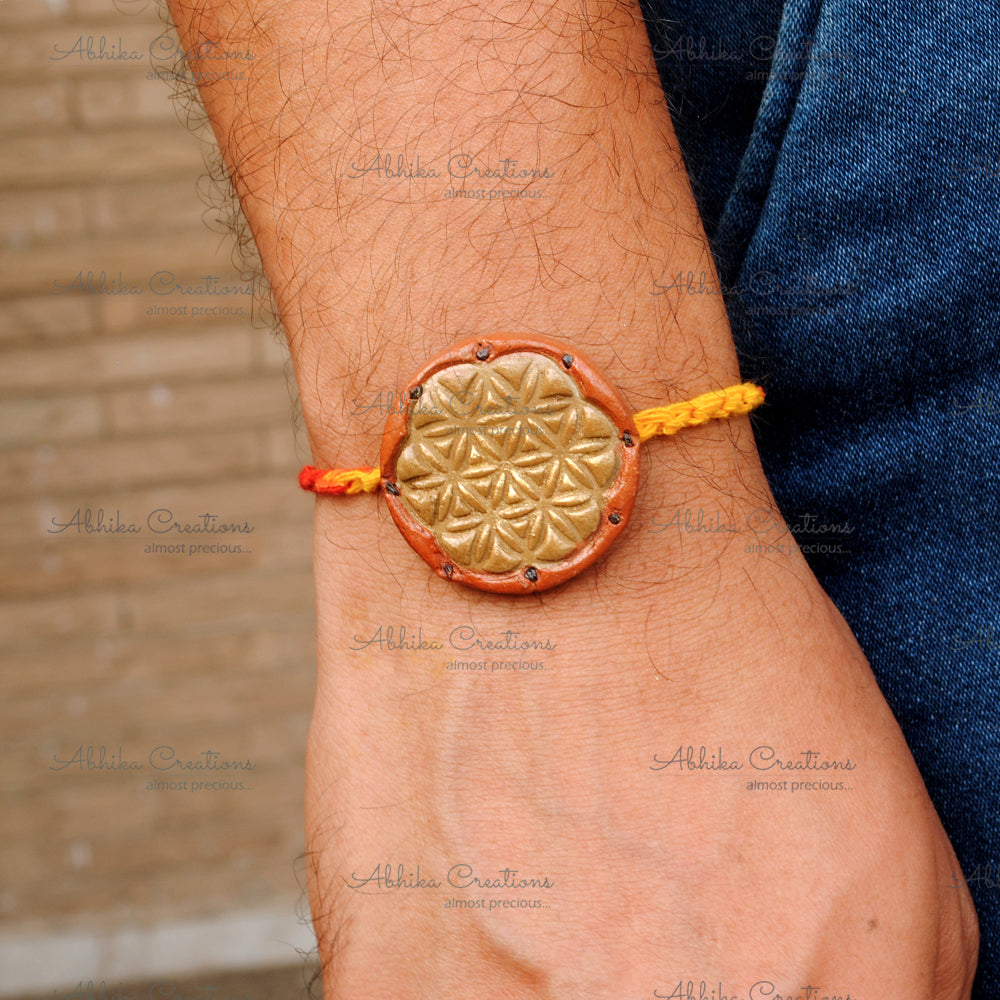 Floral Mandala Grow Green Clay Rakhi "The Abstract Nature Collection"
