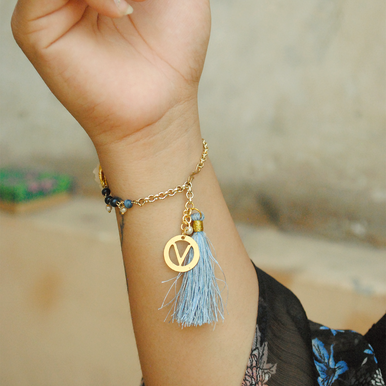 Personalised Blue Beads Bhabhi Rakhi