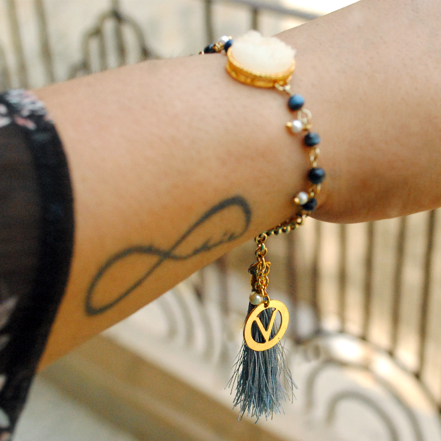 Personalised Blue Beads Bhabhi Rakhi