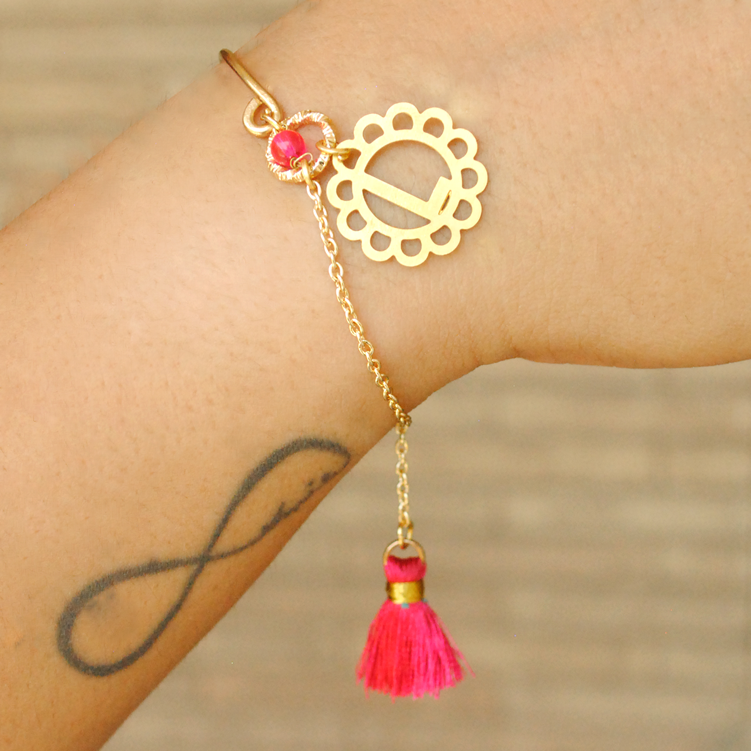 Personalised Initial Pink Tassel Bhabhi Rakhi