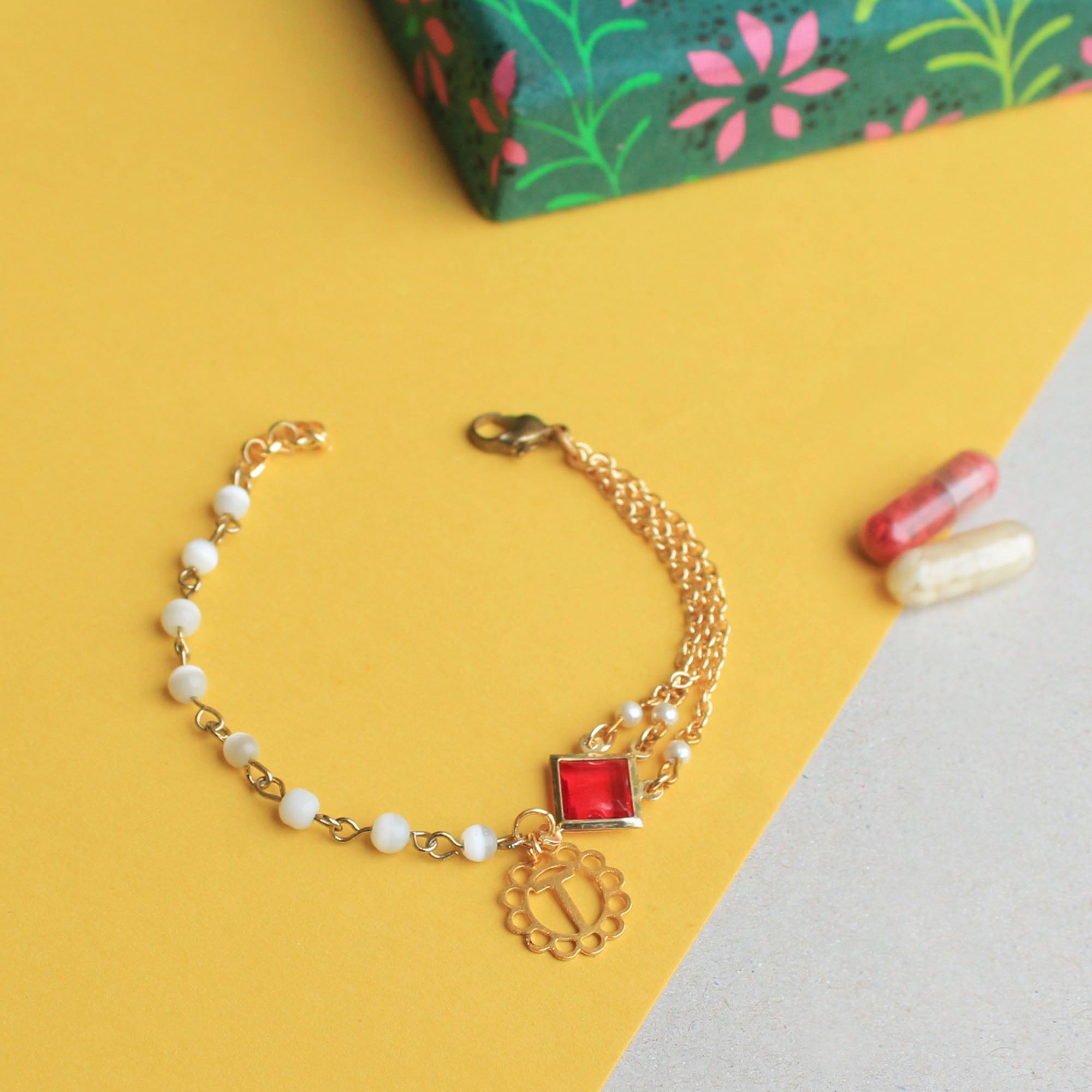 BeAbhika Gold Tone Bracelet Lumba PersonaliSend Name Initial Bhabhi Lumba Designer Unique Sister In Law Rakhi Available In India Best Price Send Rakhi To Brother Online COD Express Shipping