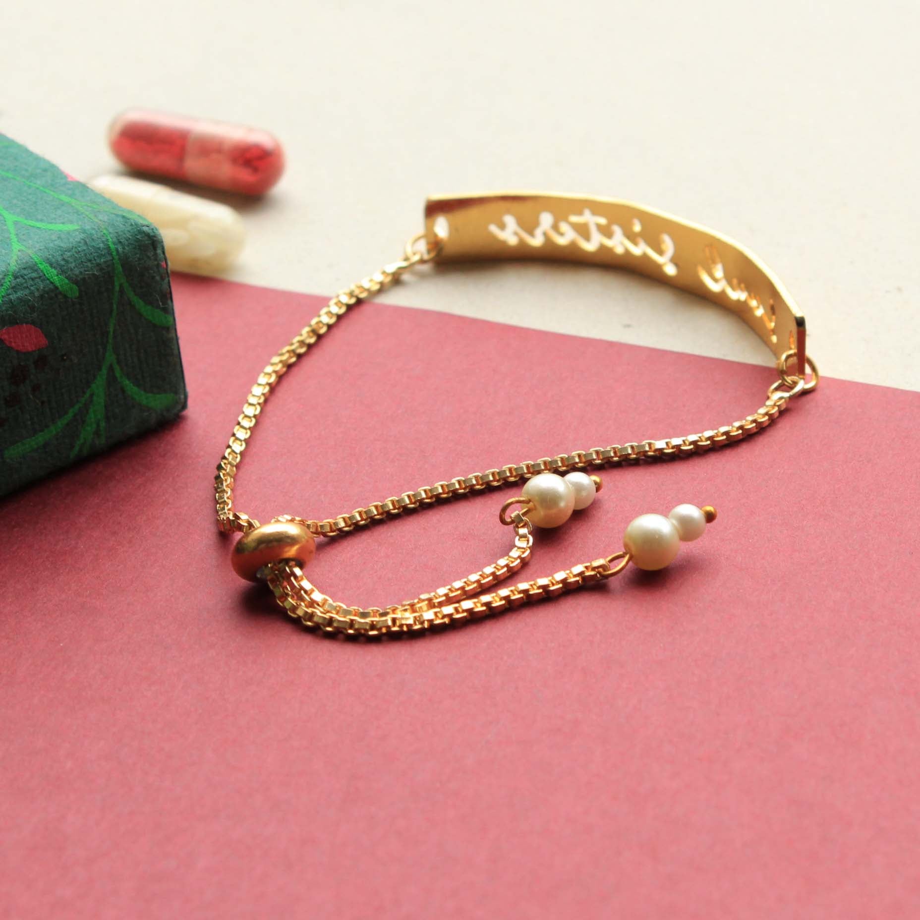 BeAbhika Gold Tone Bracelet Lumba Adjsutable Bhabhi Lumba Designer Unique Sister In Law Rakhi Available In India Best Price Send Rakhi To Brother Online COD Express Shipping Sister Rakhi