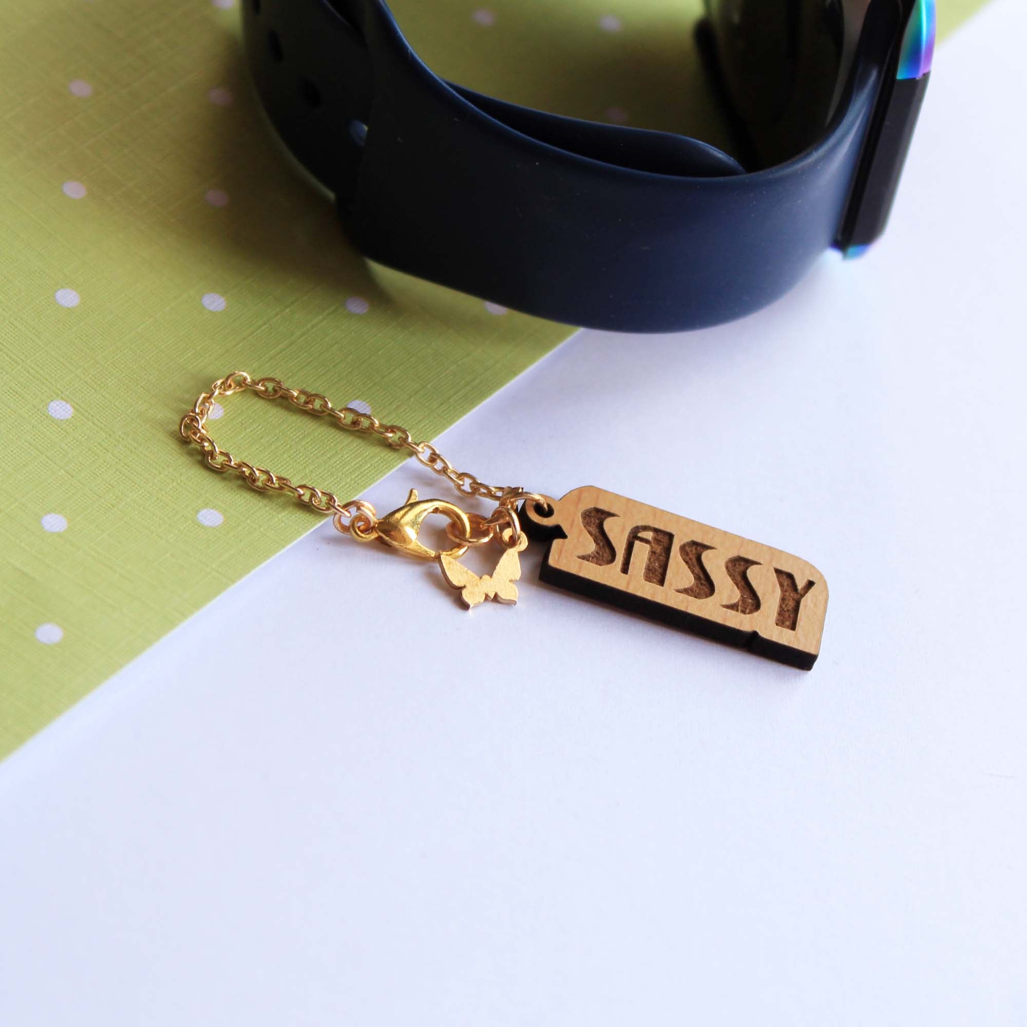 Sassy Wooden Engraved Watch Charm