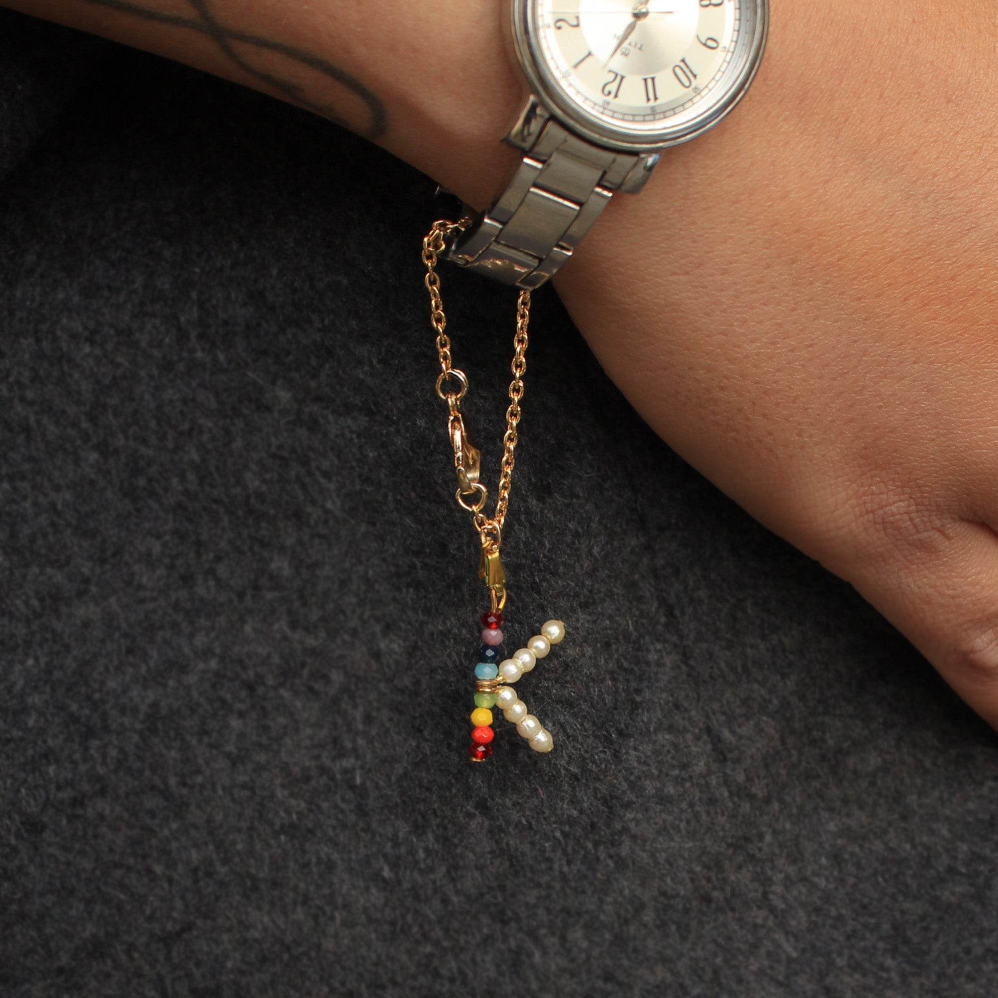 colorful glass beads stainless watch charms Beabhika Watch Charm Personalised Initial Charm Customised Charm Bag Charm Key Ring Colorful RainbowCharm Online Cash On Delivery