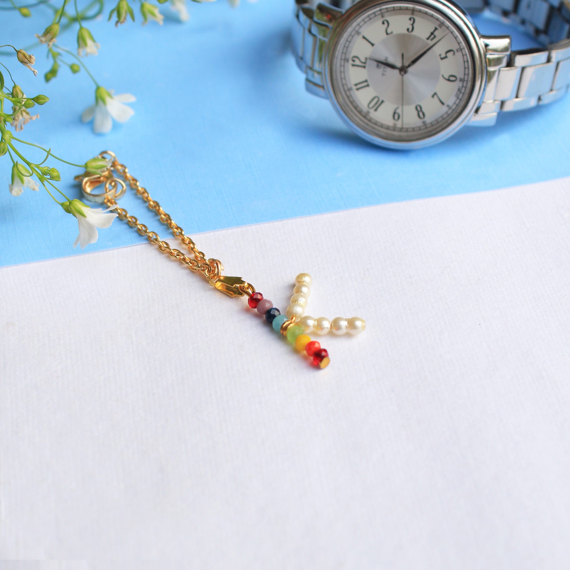 white pearls, golden laser cut & mixed alloy. Beabhika Watch Charm Personalised Initial Charm Customised Charm Bag Charm Key Ring Colorful RainbowCharm Online Cash On Delivery