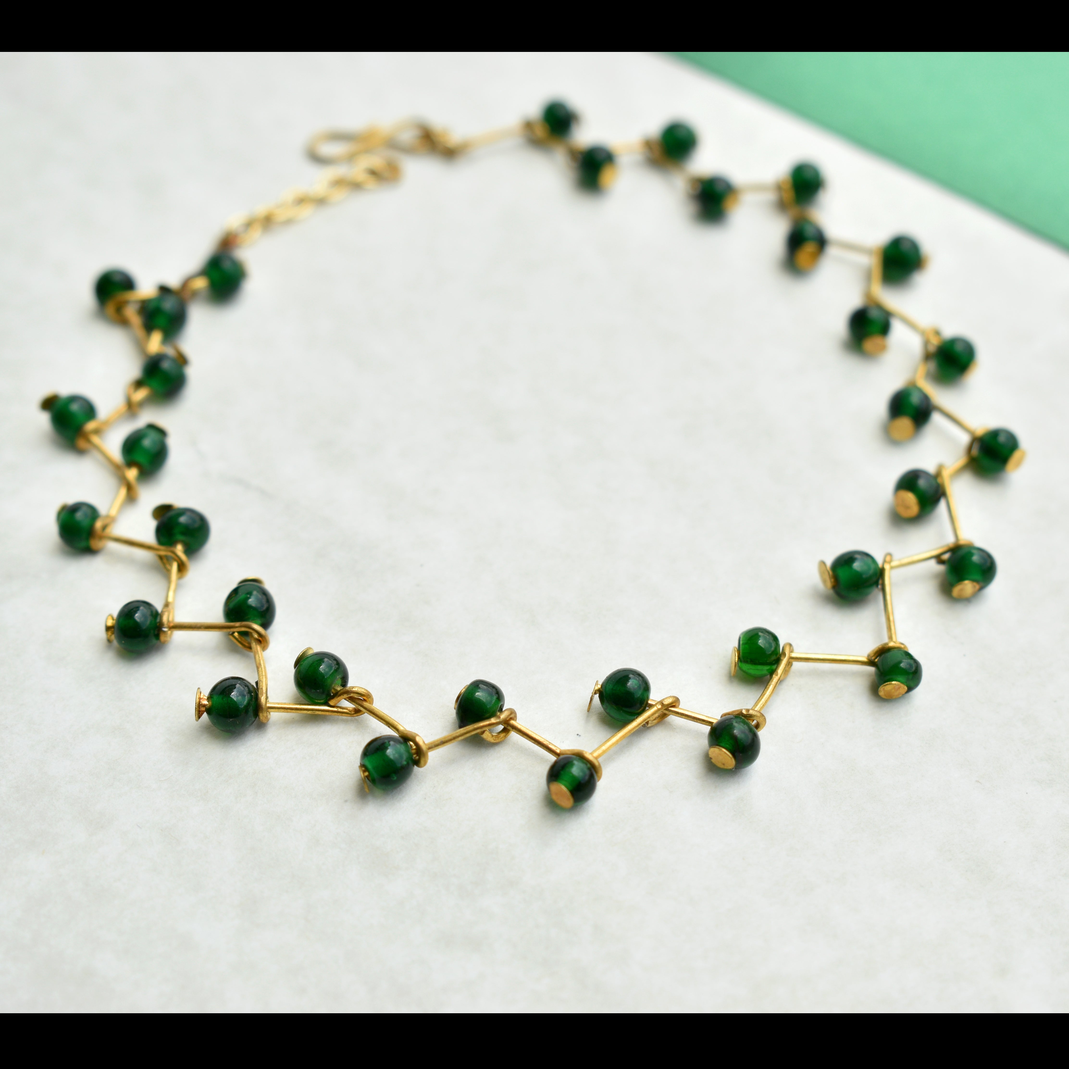 green glass beads anklet