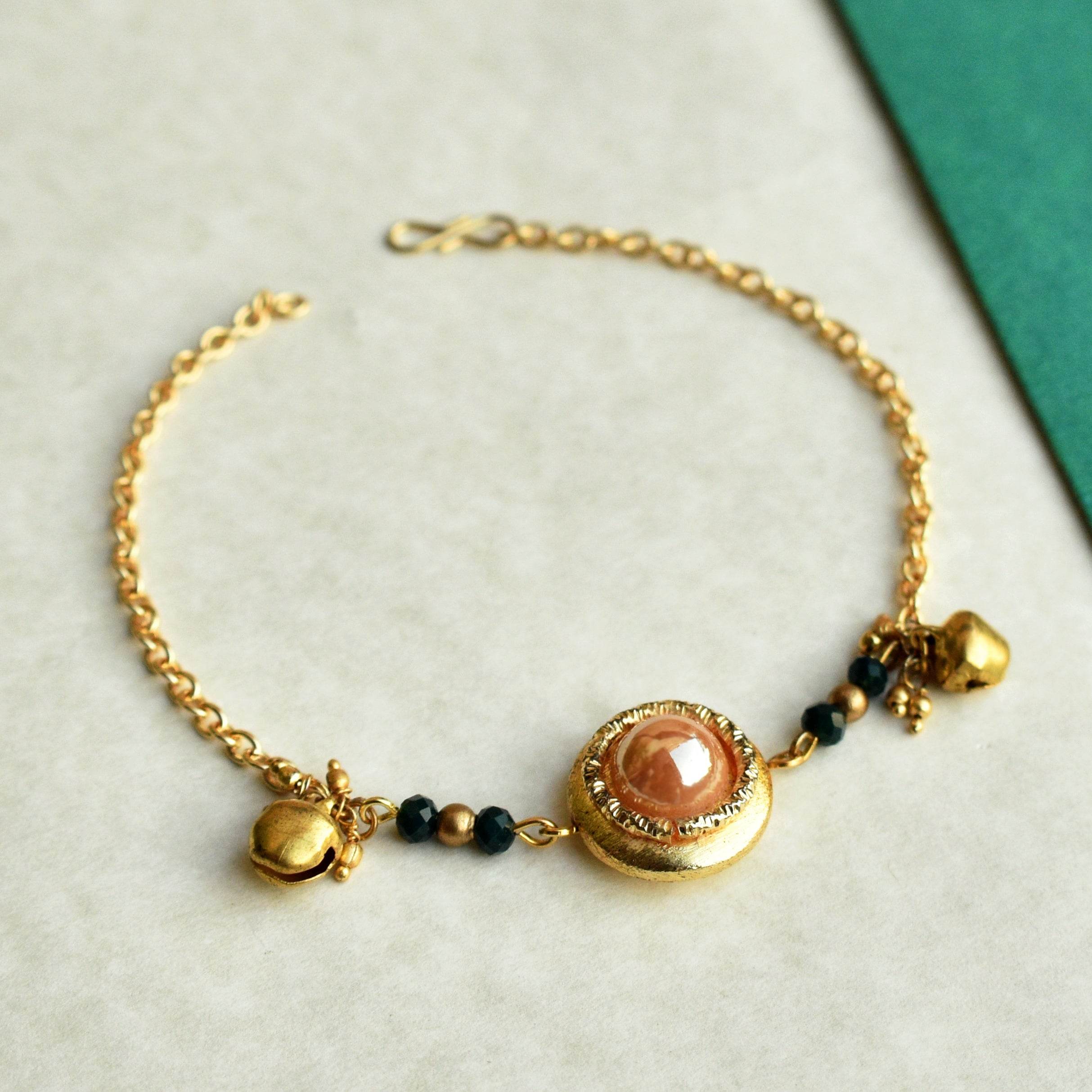 green/ golden pearls blossom anklet