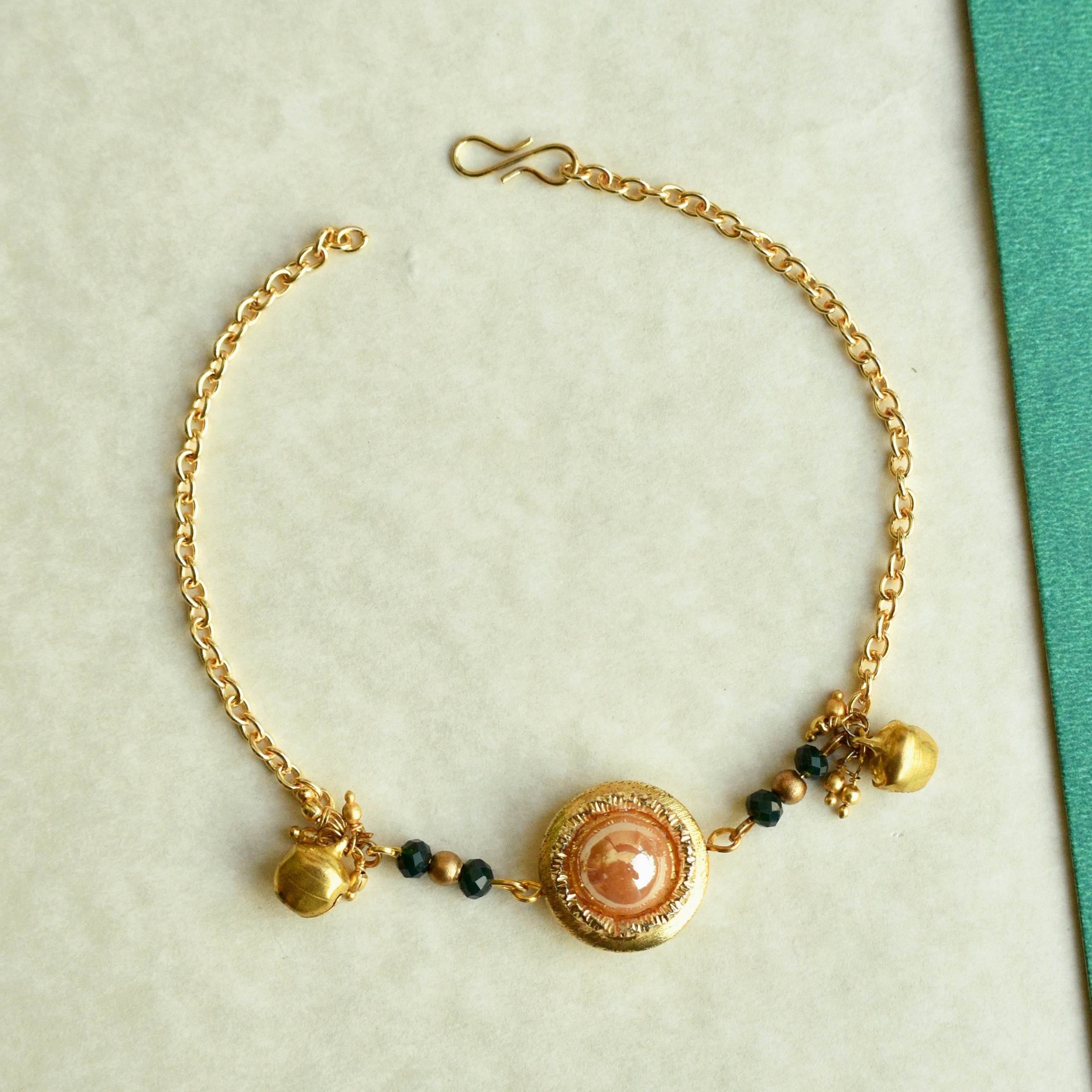 green/ golden pearls blossom anklet
