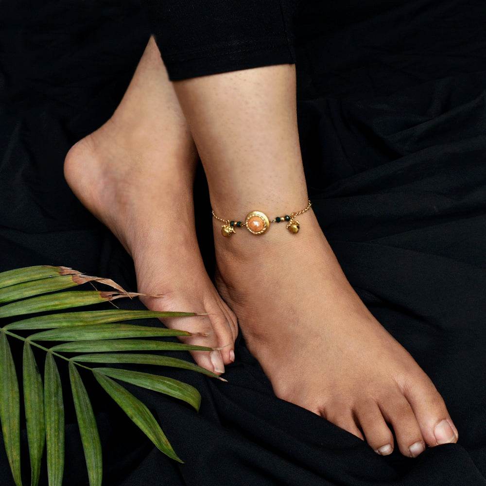 green/ golden pearls blossom anklet