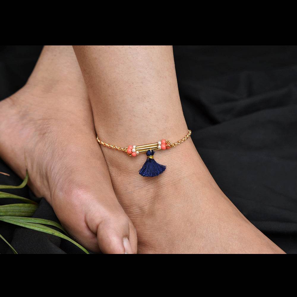 black tassel boho anklet