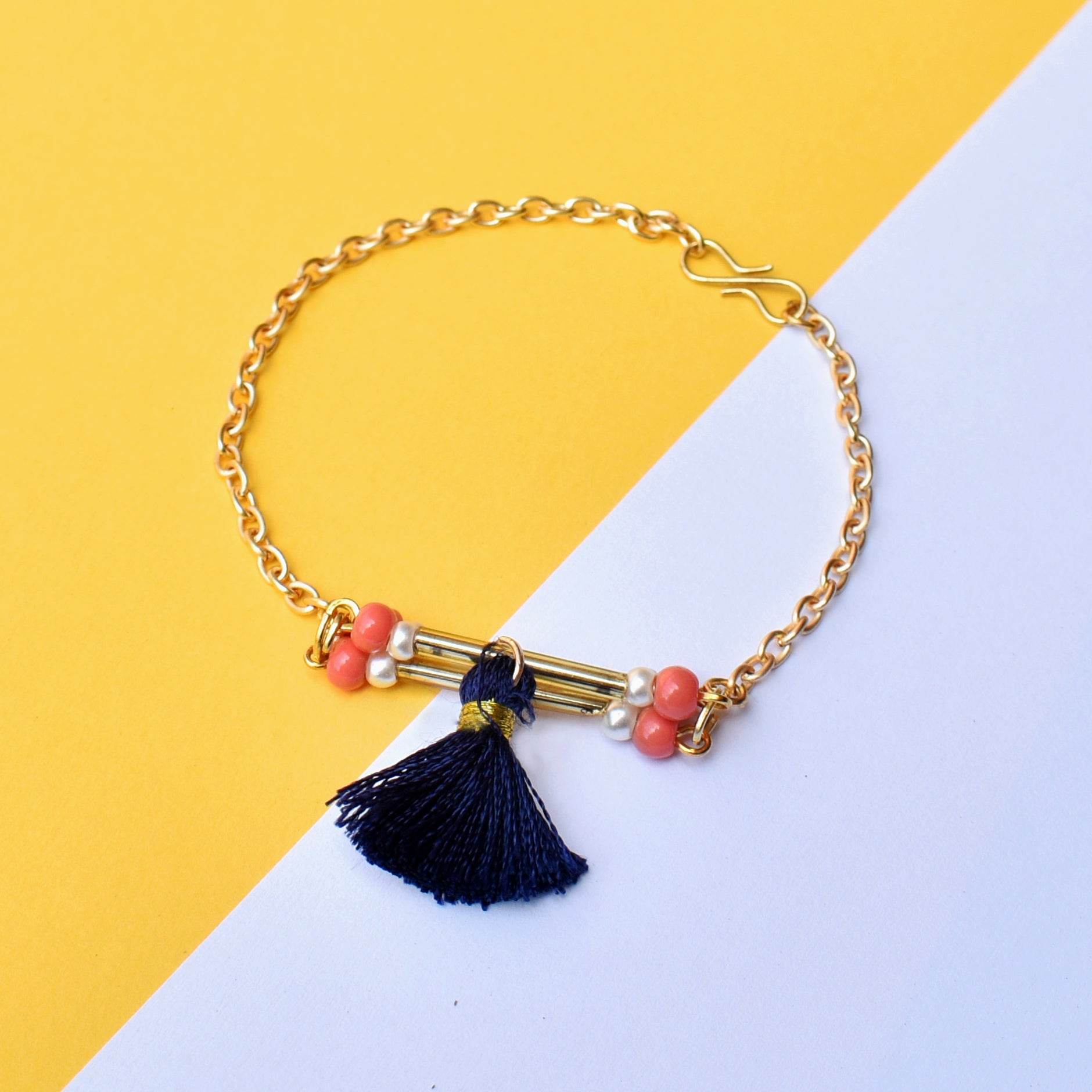 black tassel boho anklet