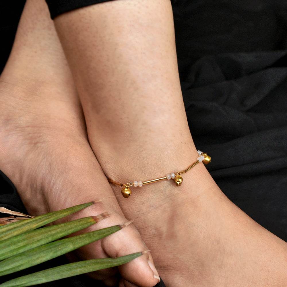 golden glass tube anklet