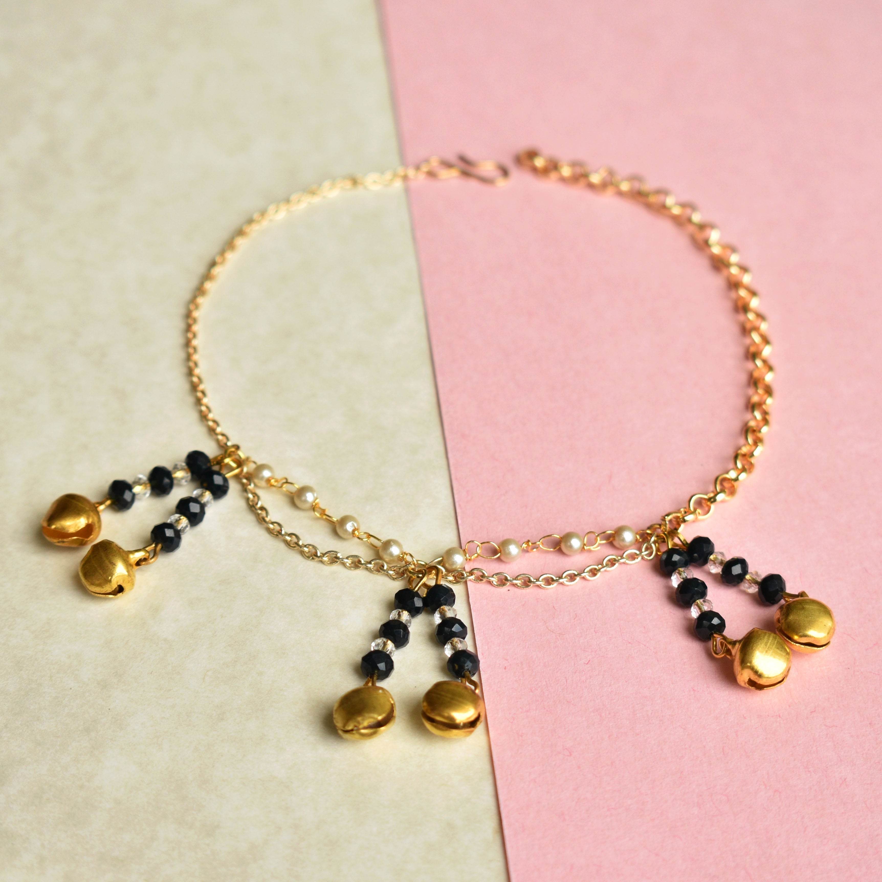 black glass beads beaded string anklet
