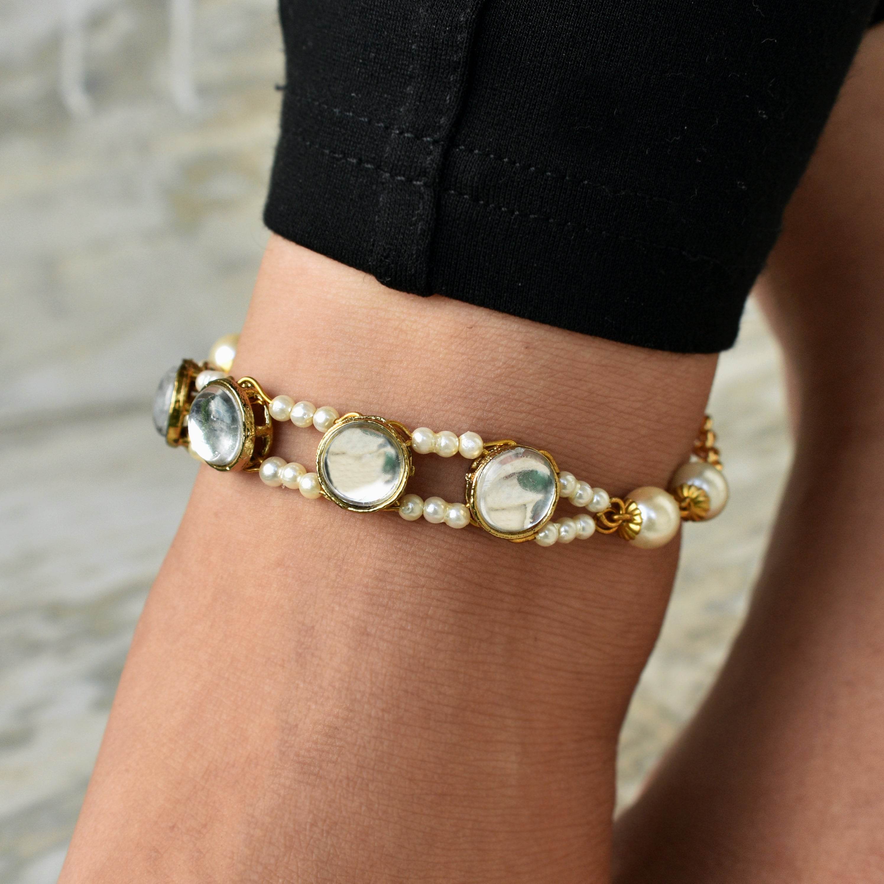white glass kundan bar anklet