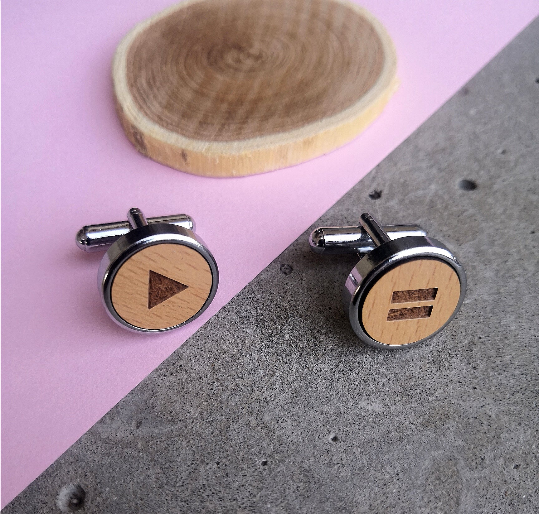 Wooden Quirky Play Pause Chrome Cufflinks (CL002)