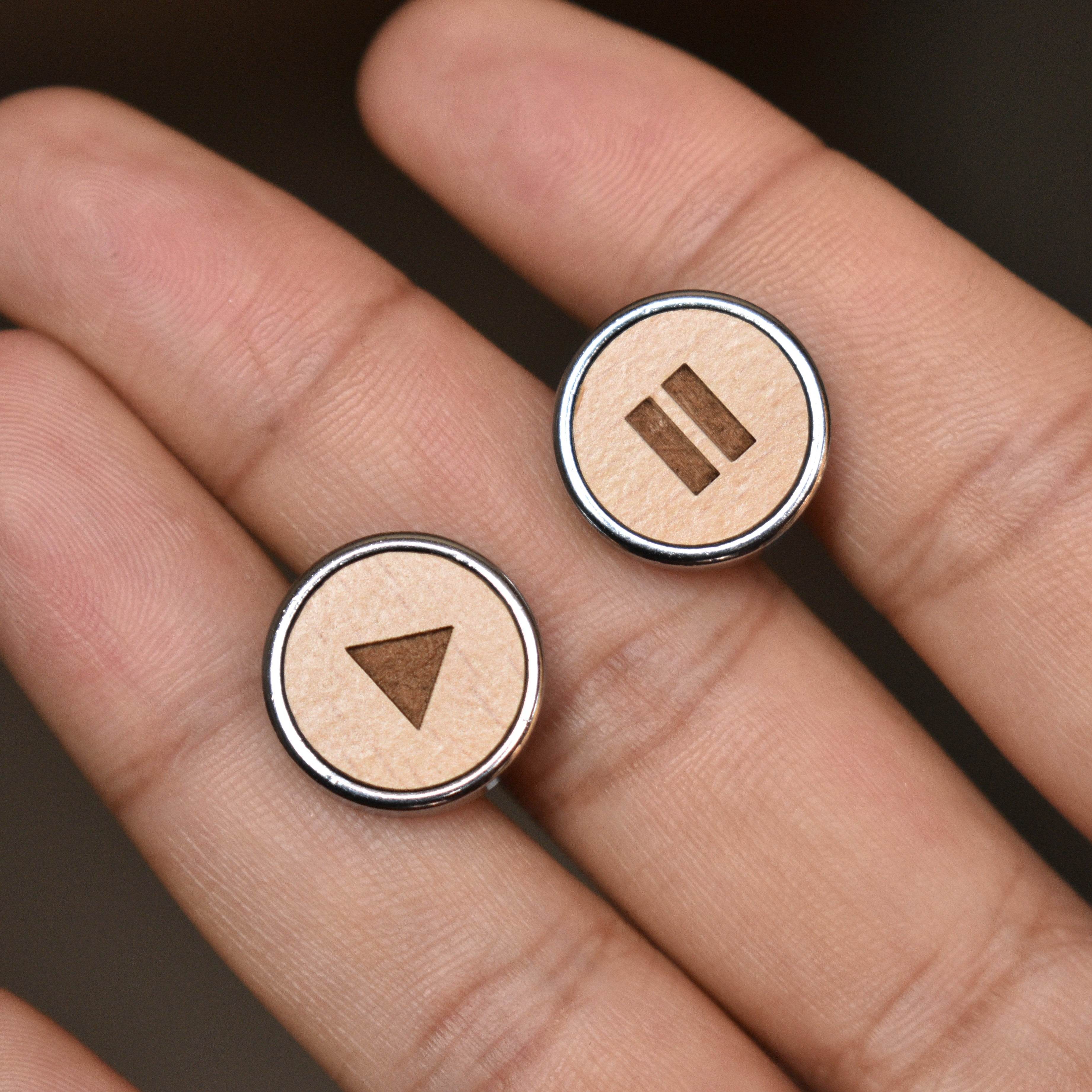 Wooden Quirky Play Pause Chrome Cufflinks (CL002) - BeAbhika.com