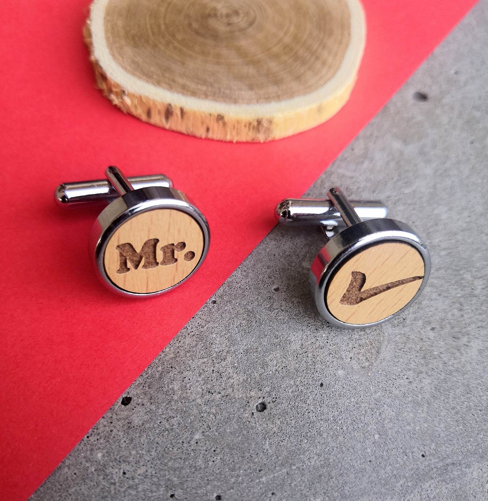 Mr Right Wooden Quirky Chrome Cufflinks - BeAbhika.com