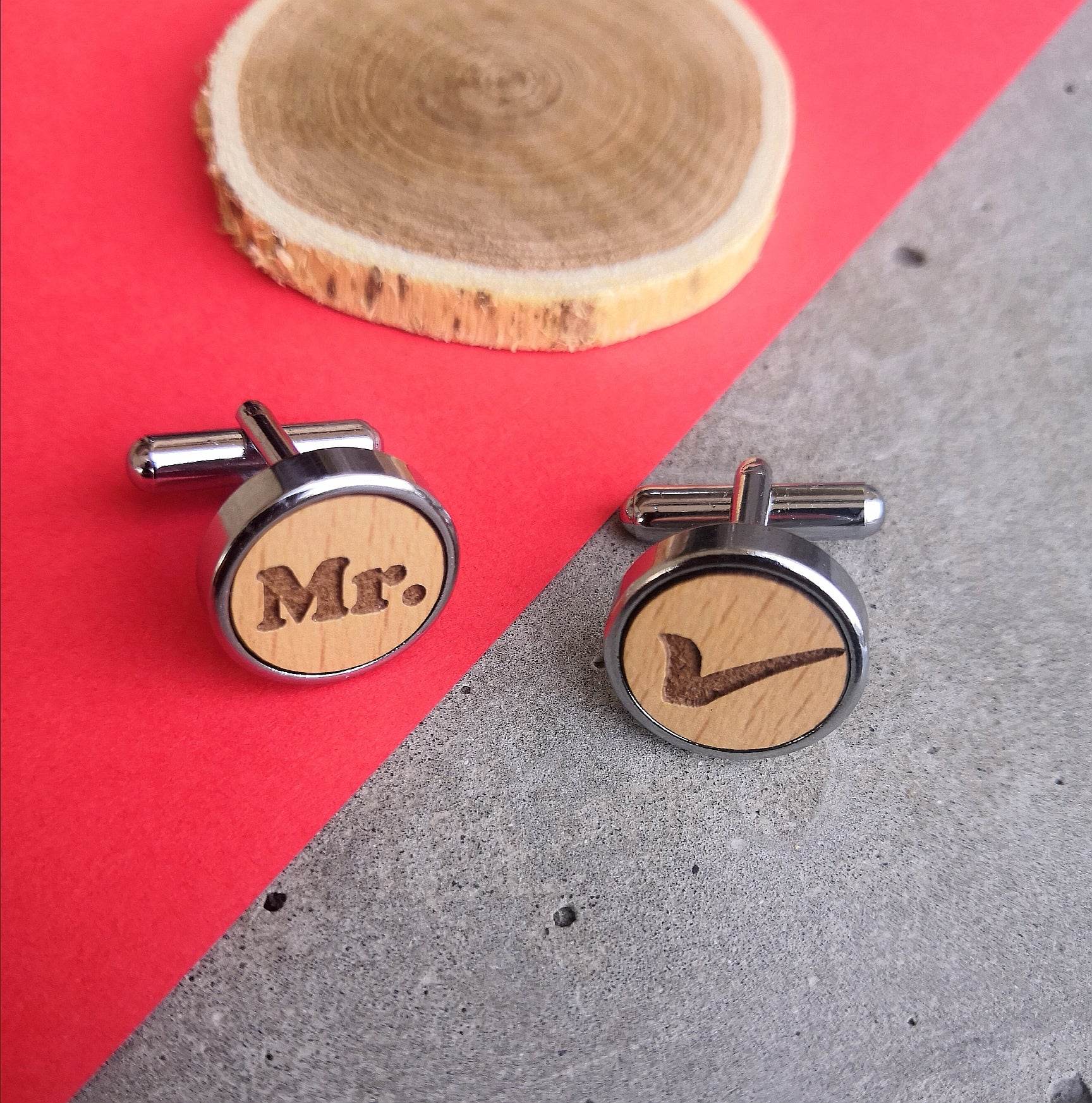 Mr Right Wooden Quirky Chrome Cufflinks - BeAbhika.com