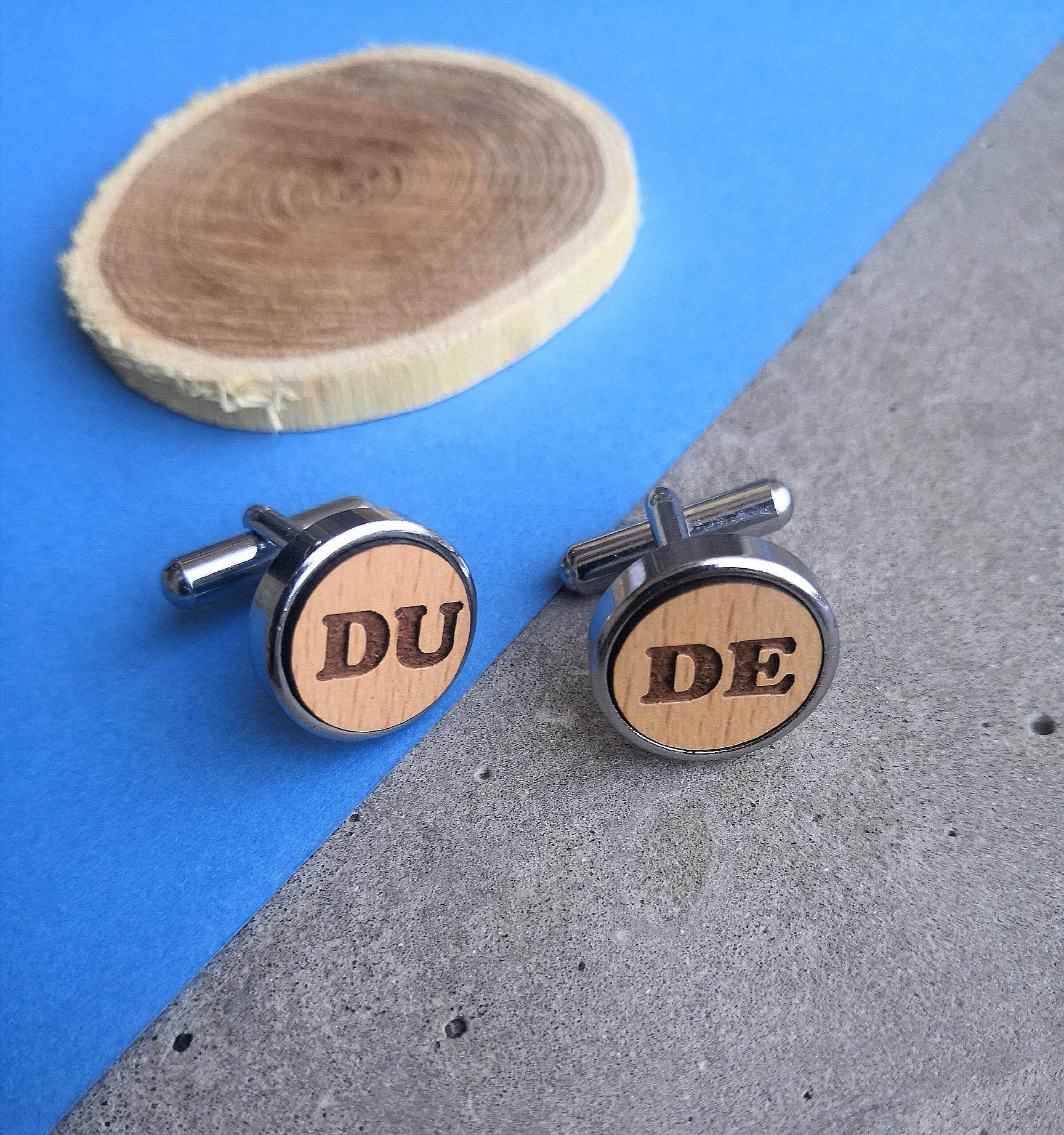 Men's Customised Two Initial Wooden Chrome Cufflinks - BeAbhika.com