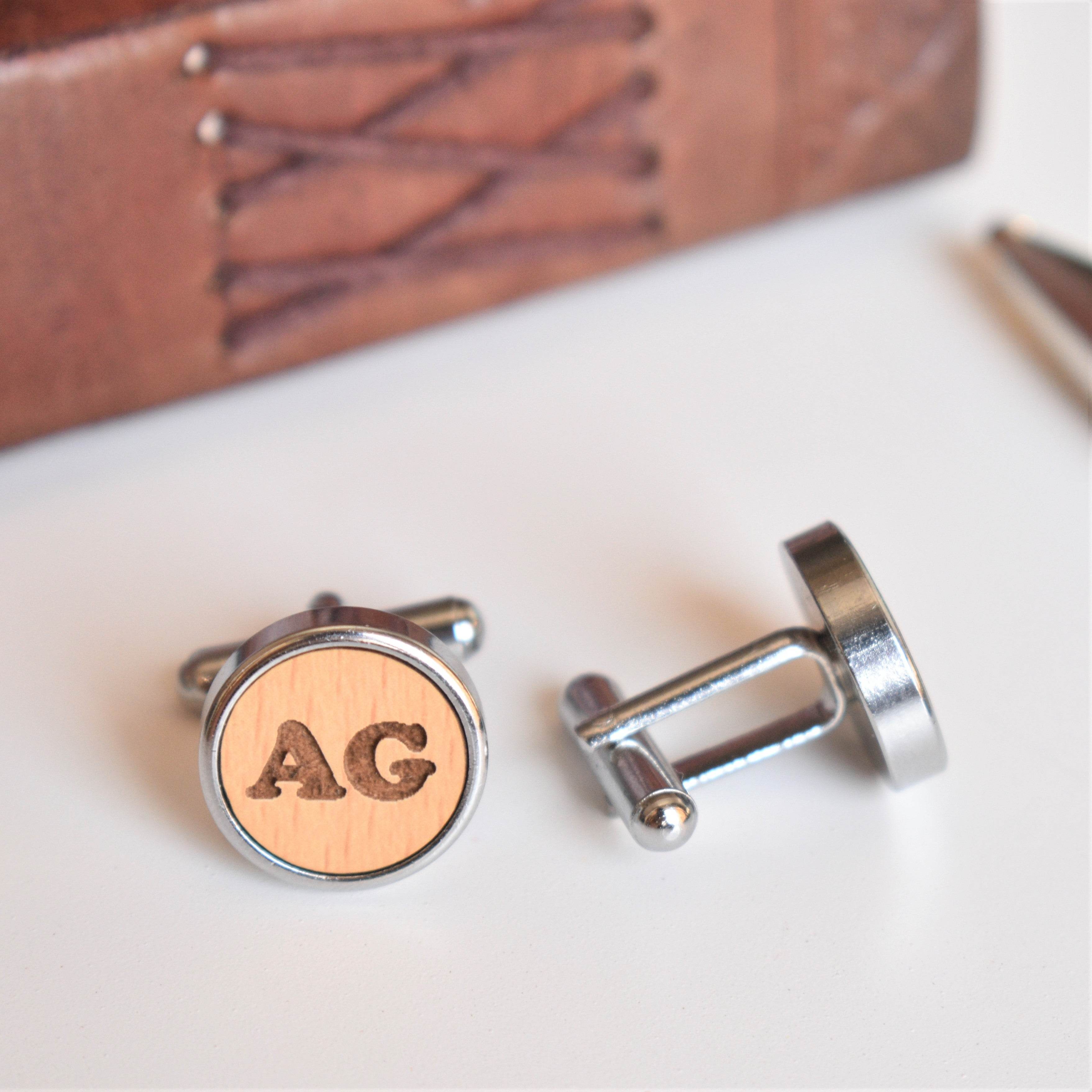 Men's Customised Two Initial Wooden Chrome Cufflinks - BeAbhika.com