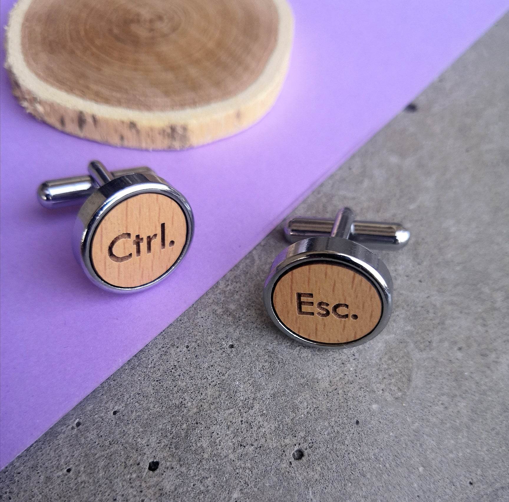Men's Quirky Ctrl Esc Wooden Chrome Cufflinks - BeAbhika.com