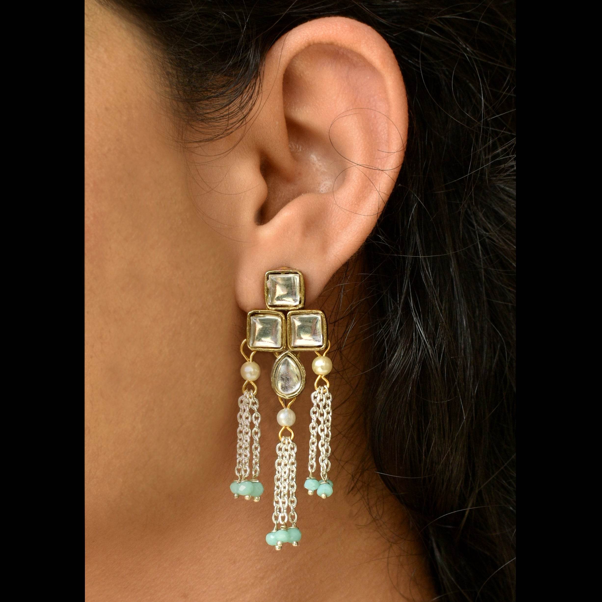 Kundan choker set in gold-tone with matching earrings and long bridal necklace, perfect for wedding functions , festive and bridal wear
