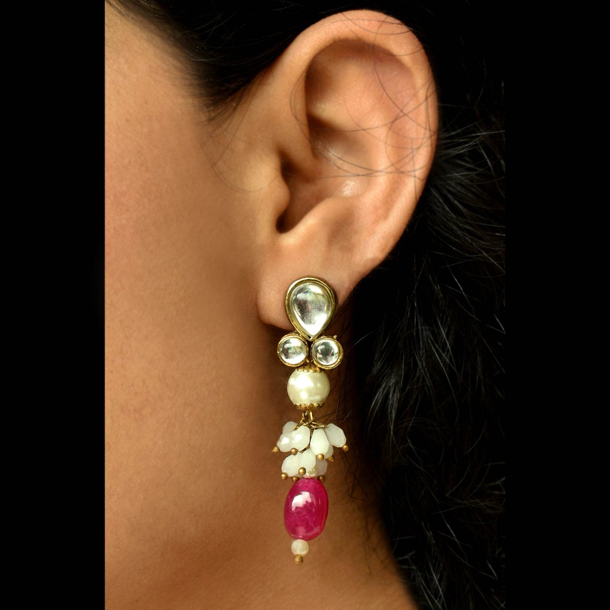 Kundan choker set in gold-tone with matching earrings and long bridal necklace, perfect for wedding functions , festive and bridal wear