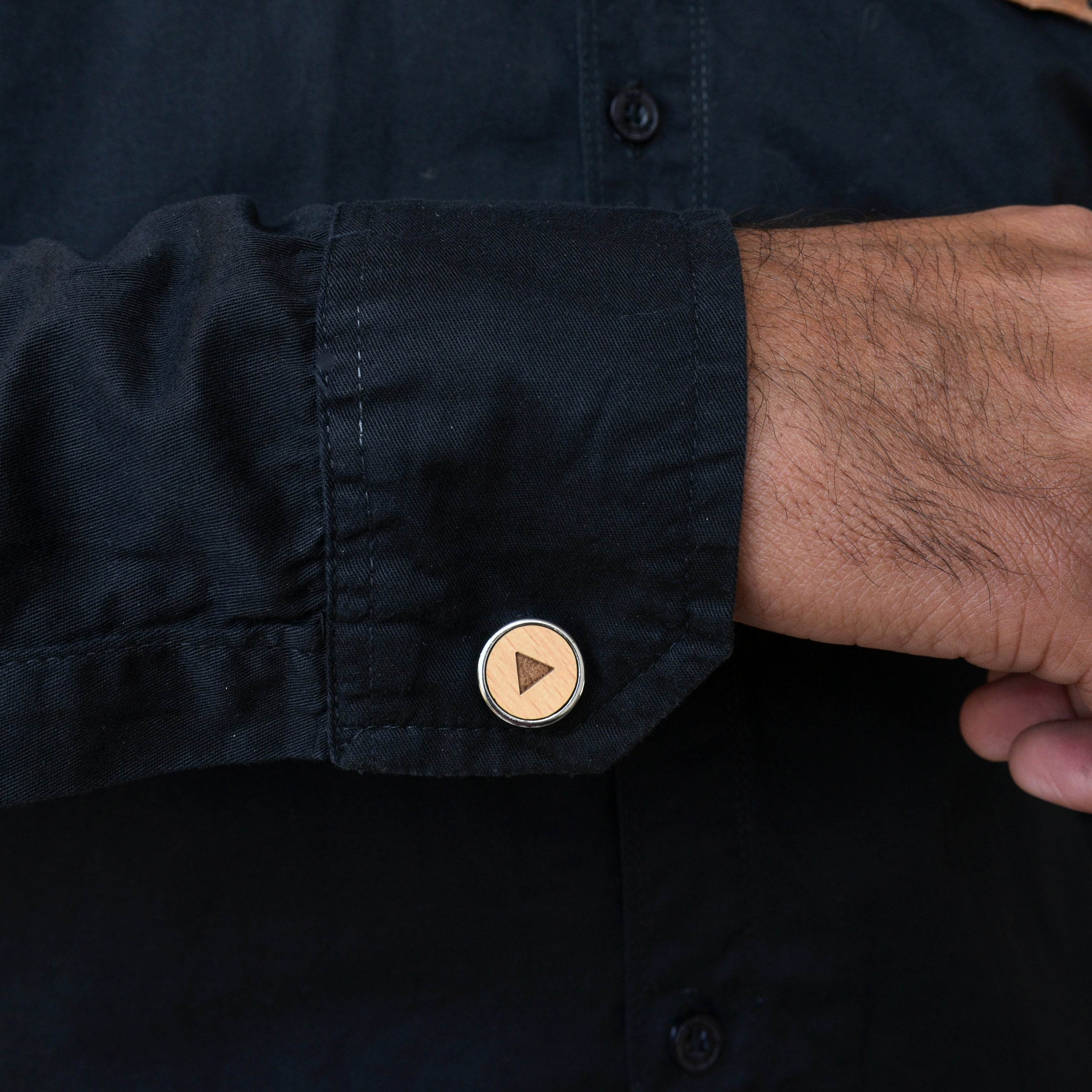 Wooden Quirky Play Pause Chrome Cufflinks (CL002) - BeAbhika.com