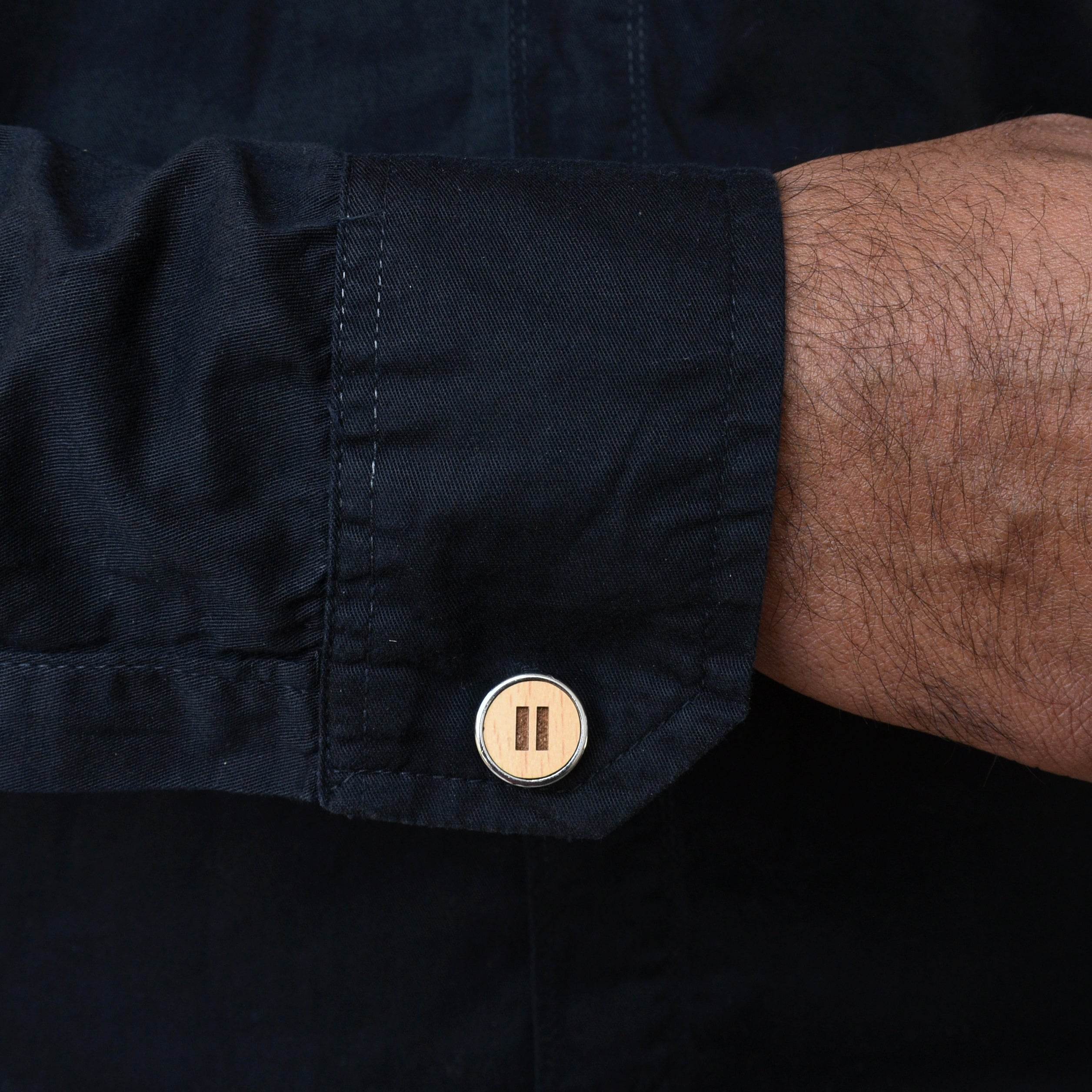 Wooden Quirky Play Pause Chrome Cufflinks (CL002) - BeAbhika.com
