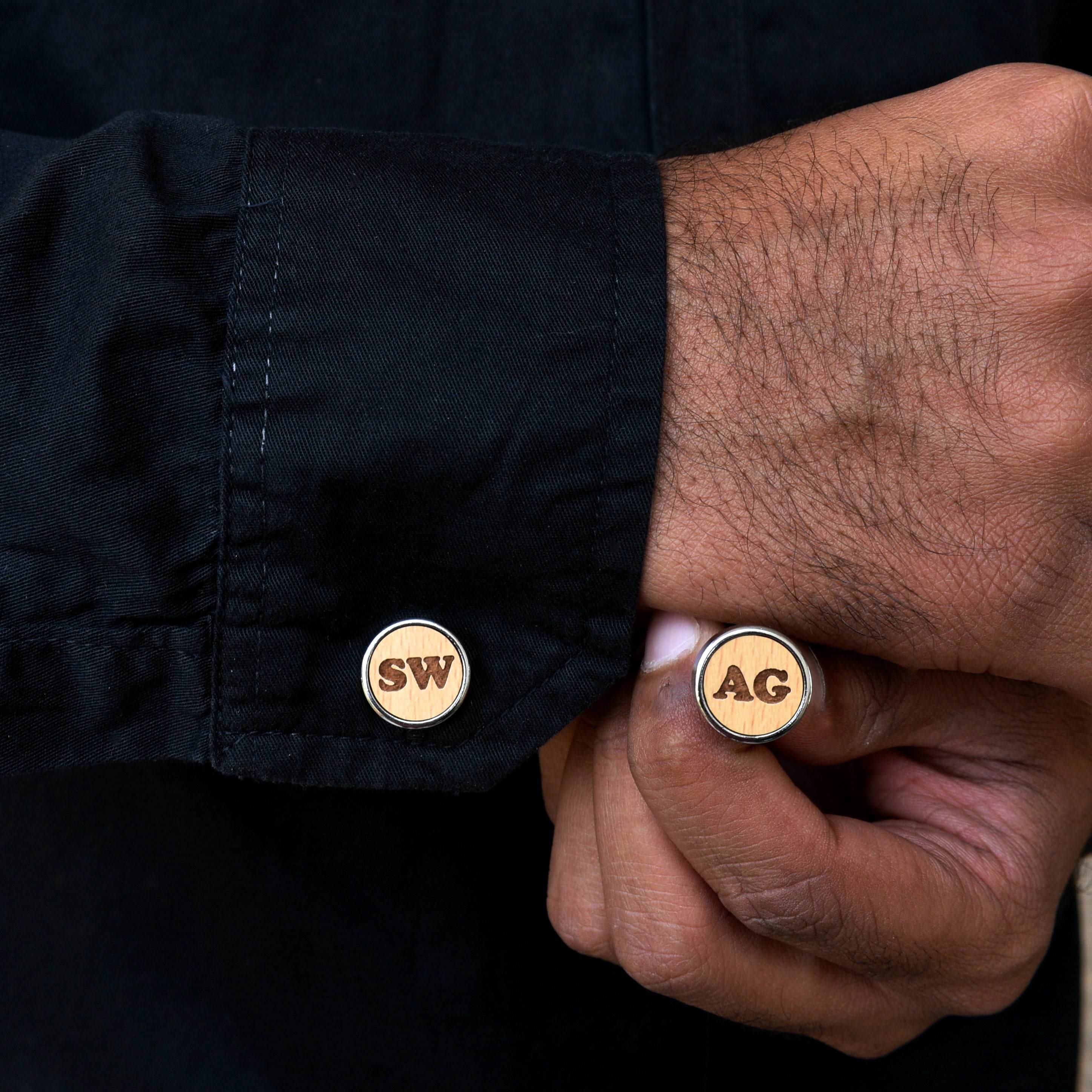 Men's Customised Two Initial Wooden Chrome Cufflinks - BeAbhika.com