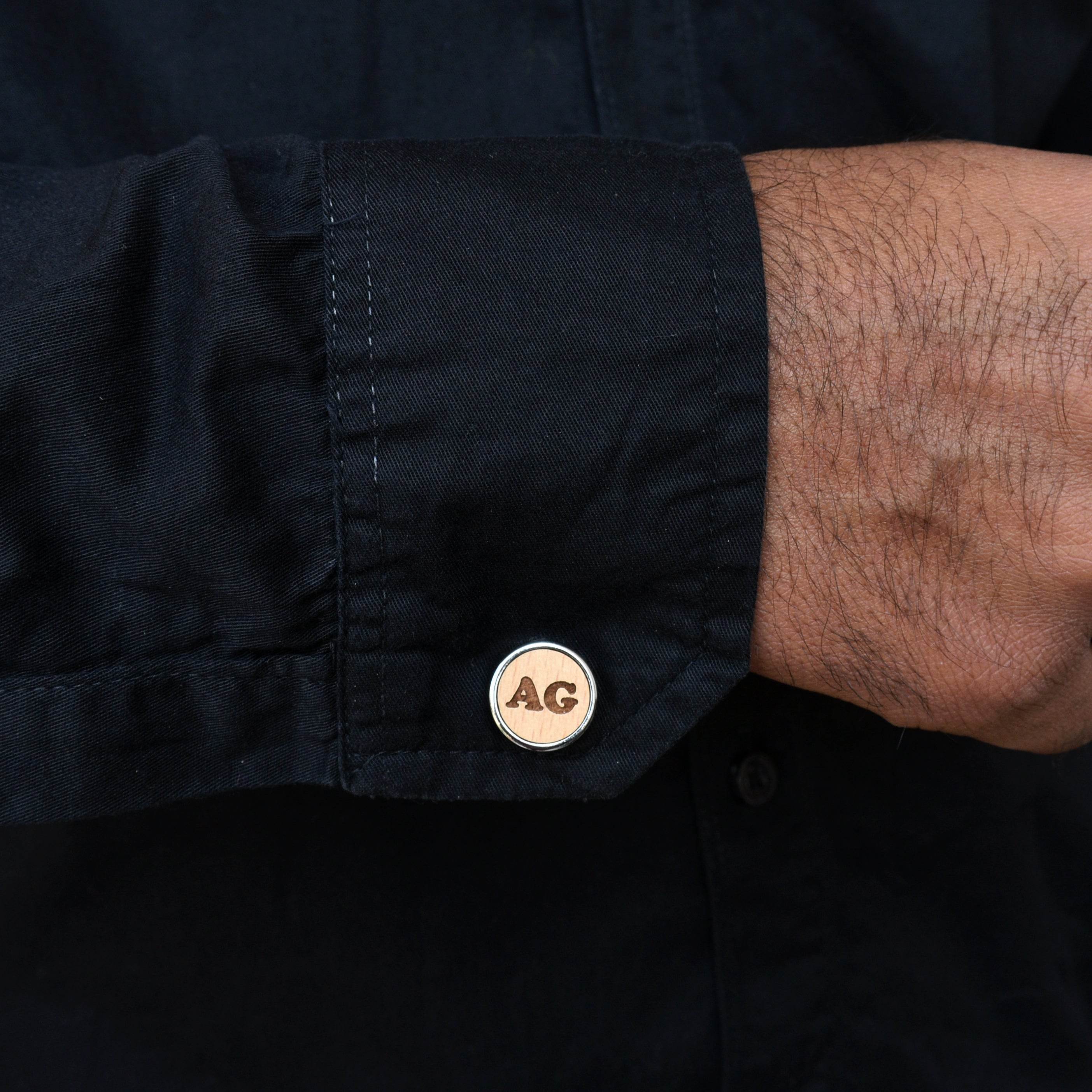 Men's Customised Two Initial Wooden Chrome Cufflinks - BeAbhika.com