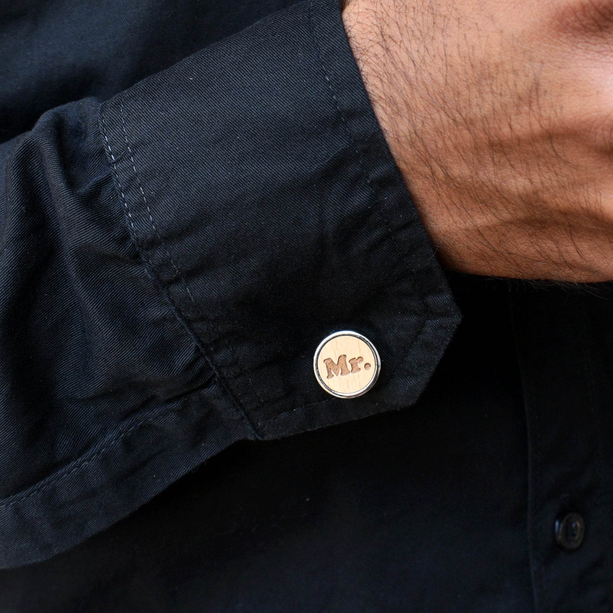 Mr Right Wooden Quirky Chrome Cufflinks - BeAbhika.com
