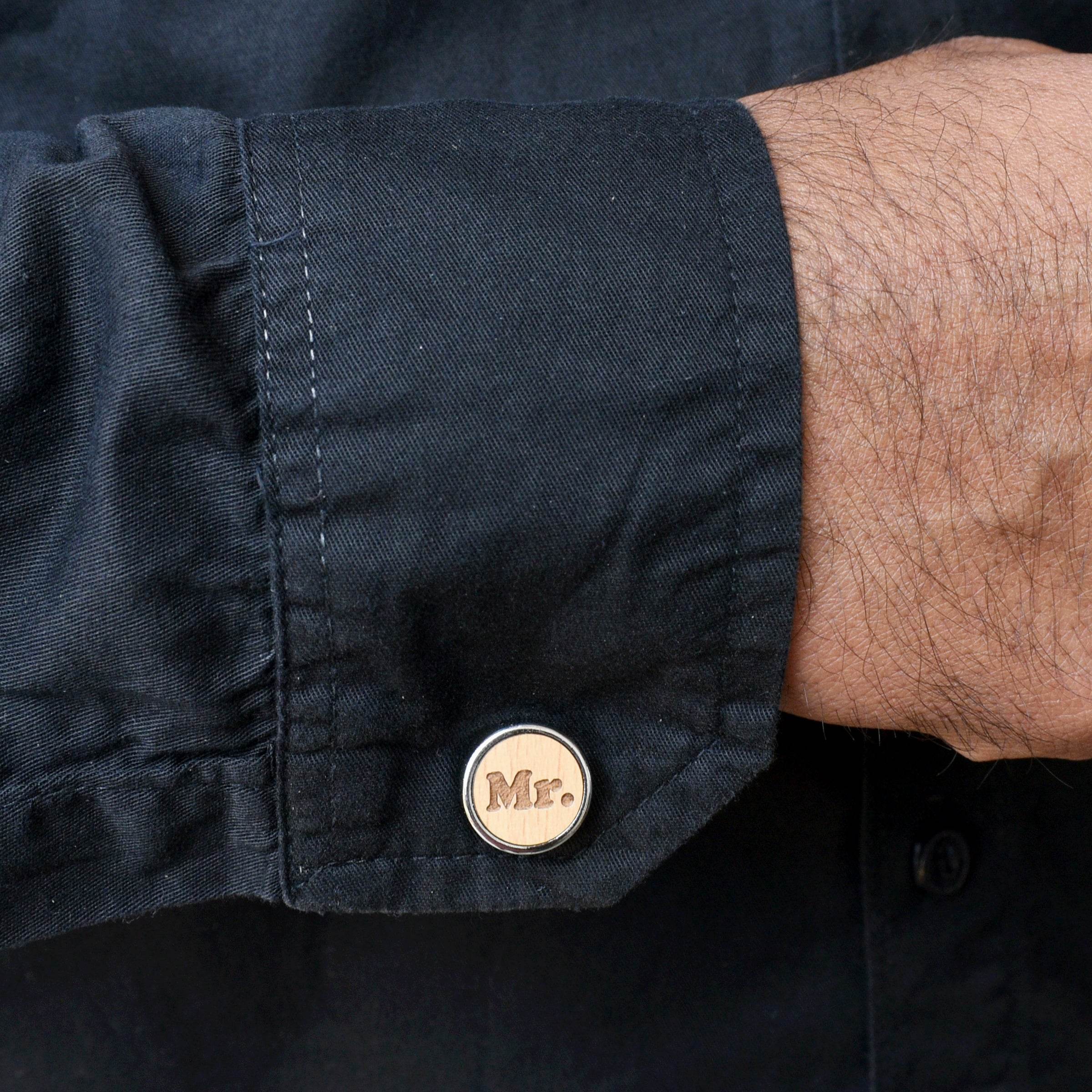 Mr Right Wooden Quirky Chrome Cufflinks - BeAbhika.com