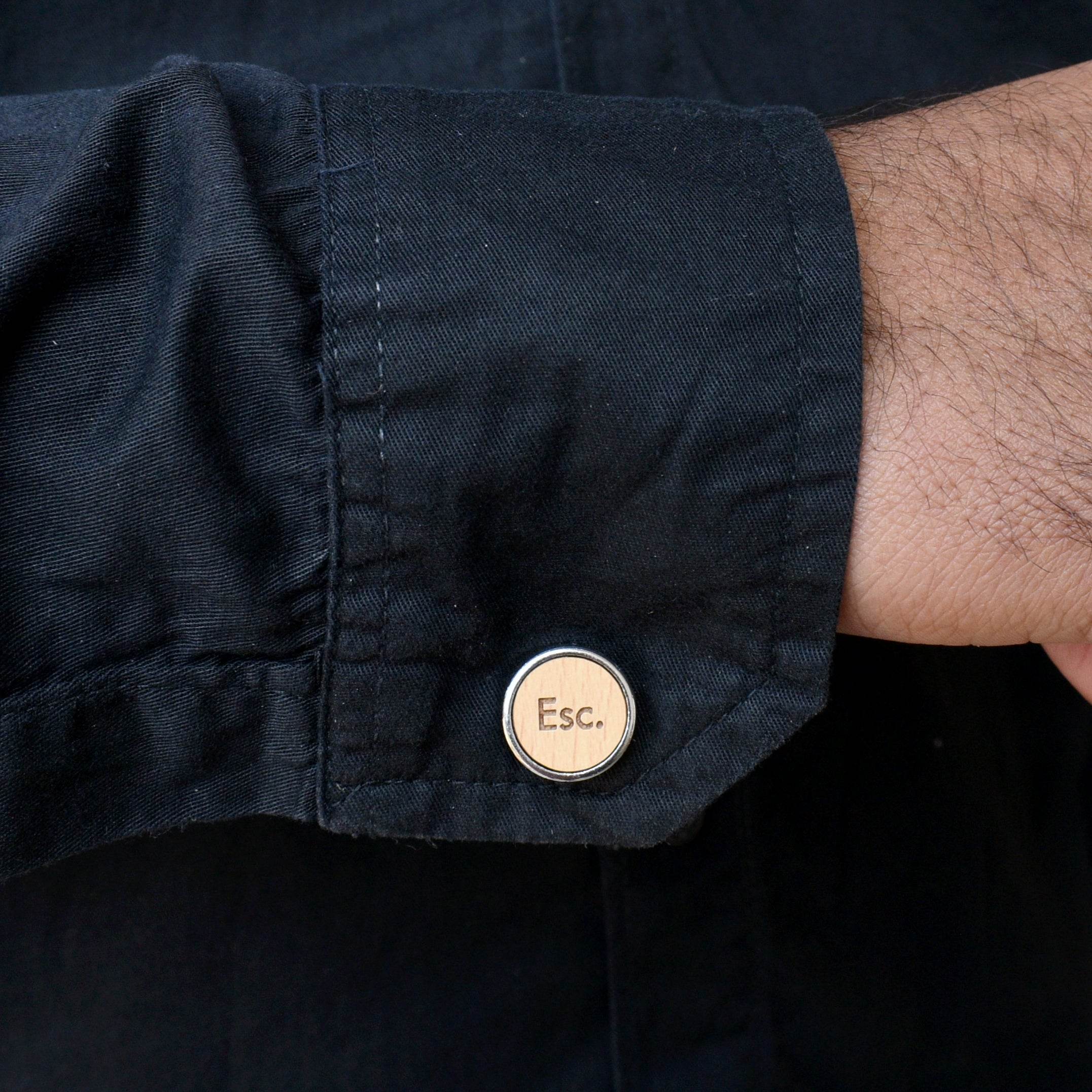 Men's Quirky Ctrl Esc Wooden Chrome Cufflinks - BeAbhika.com