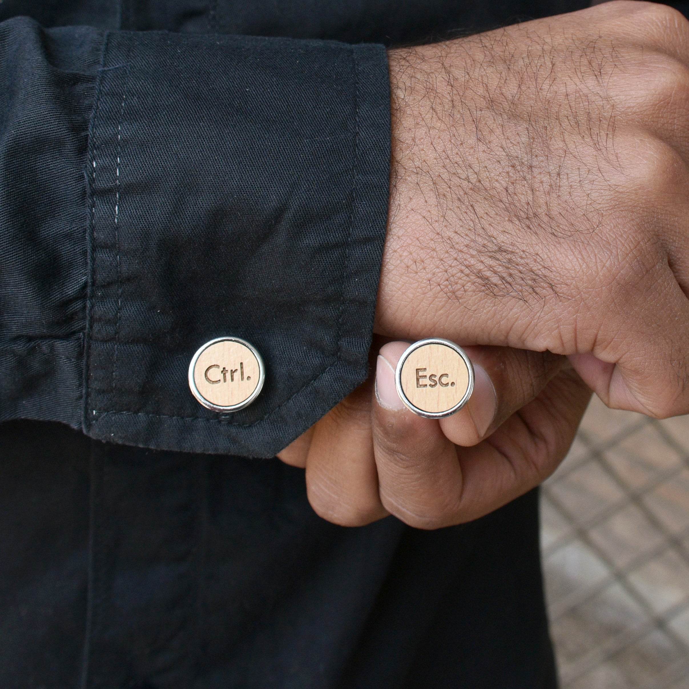 Men's Quirky Ctrl Esc Wooden Chrome Cufflinks - BeAbhika.com
