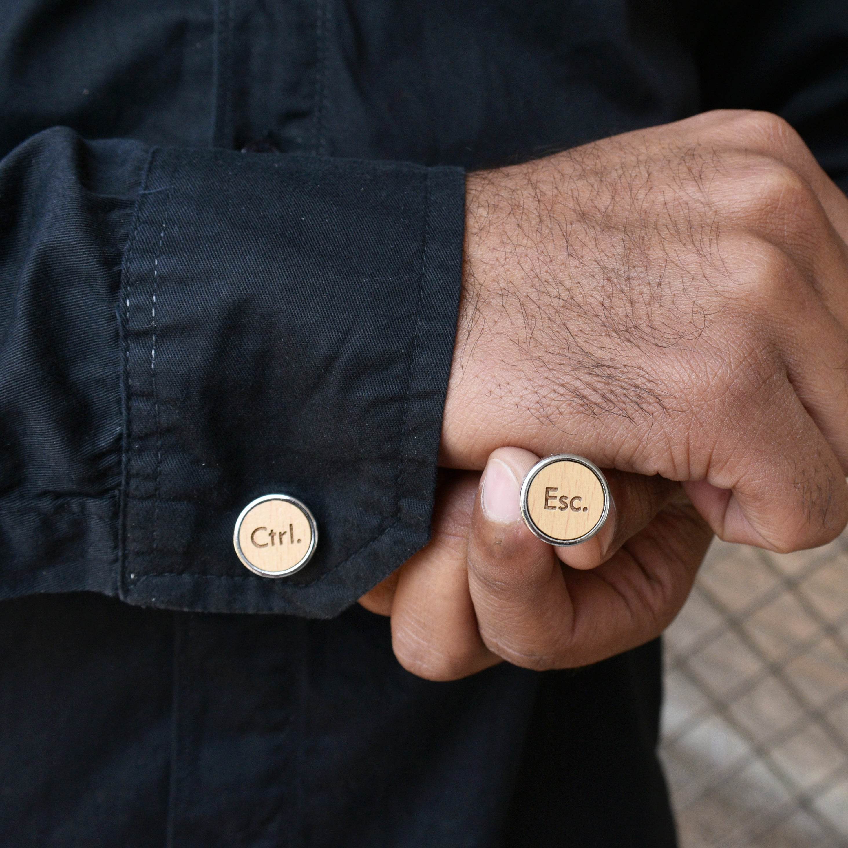 Men's Quirky Ctrl Esc Wooden Chrome Cufflinks - BeAbhika.com