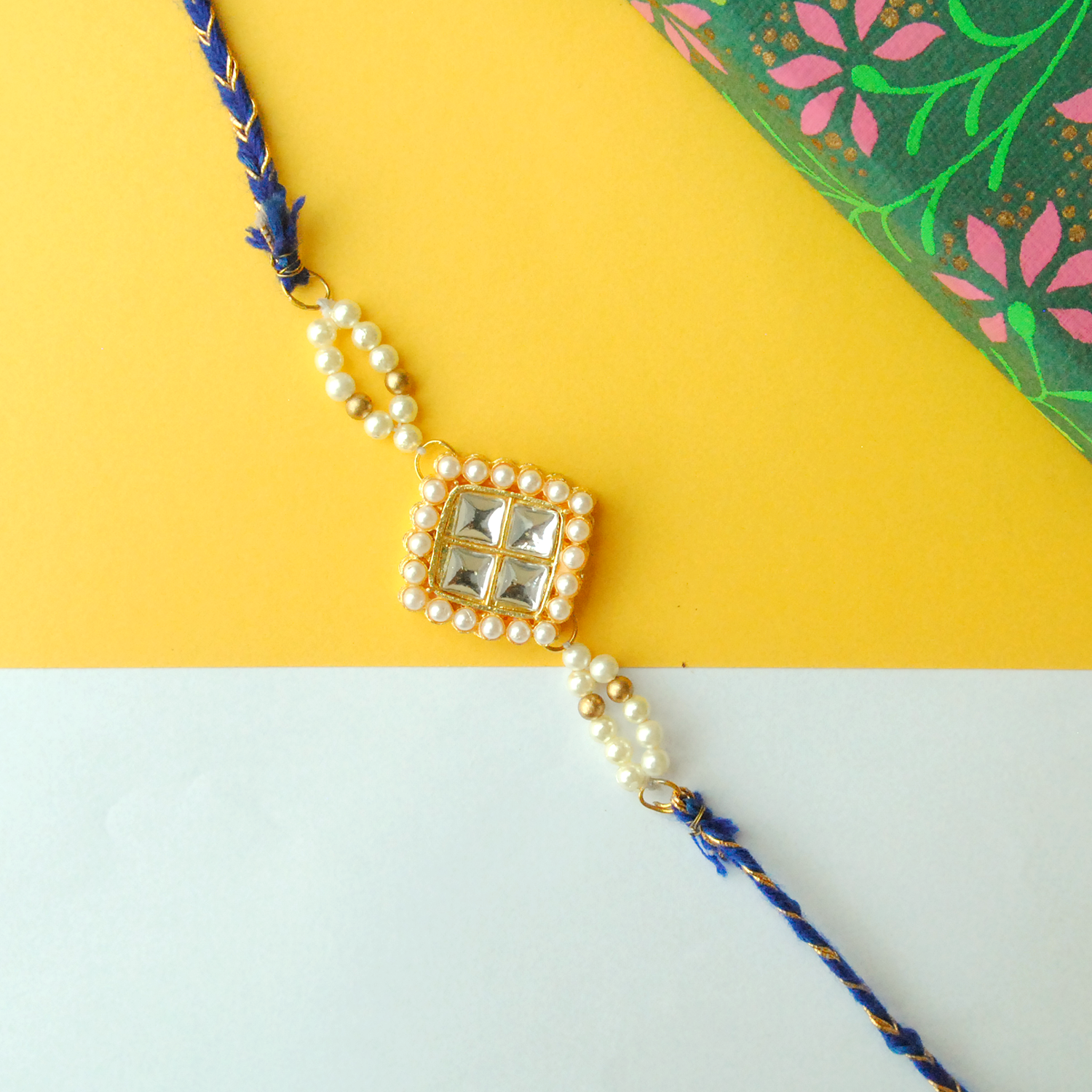 Quad Kundan Pearly Rakhi