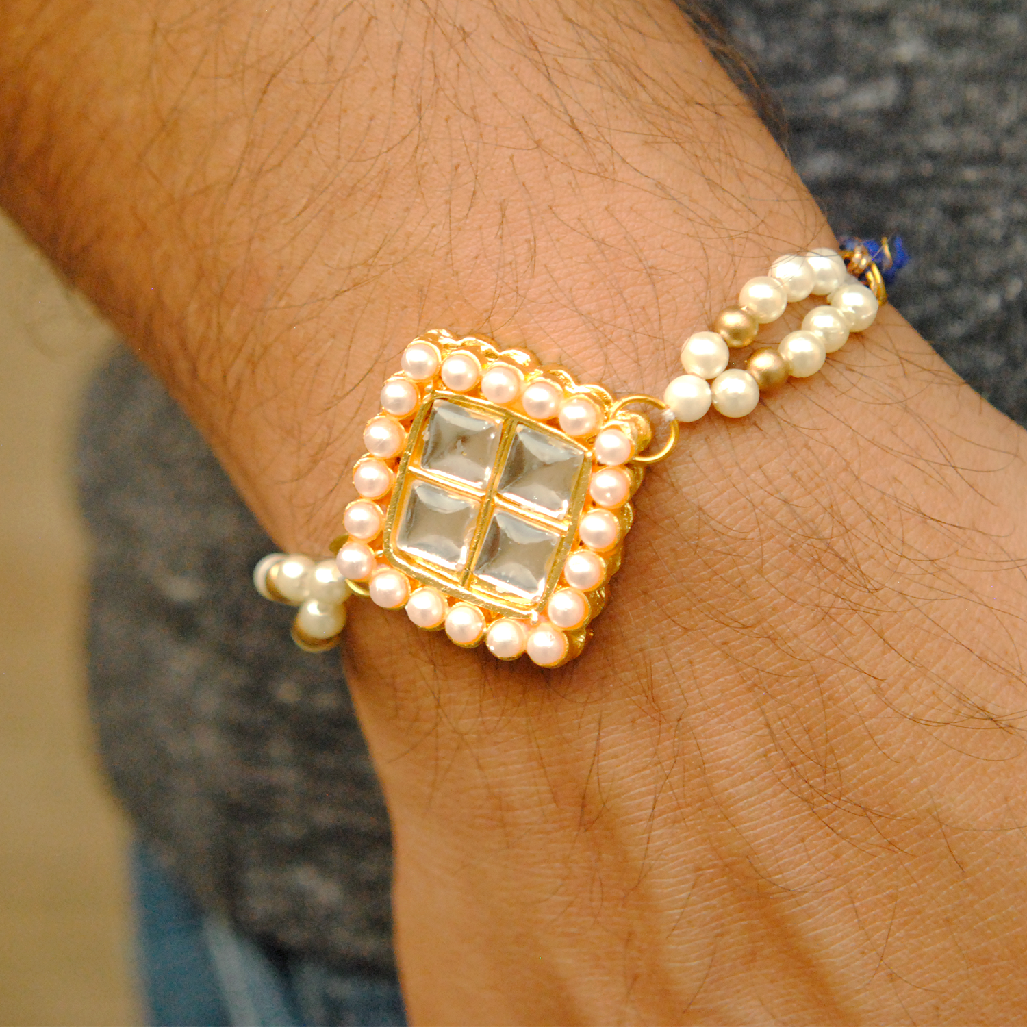 Quad Kundan Pearly Rakhi