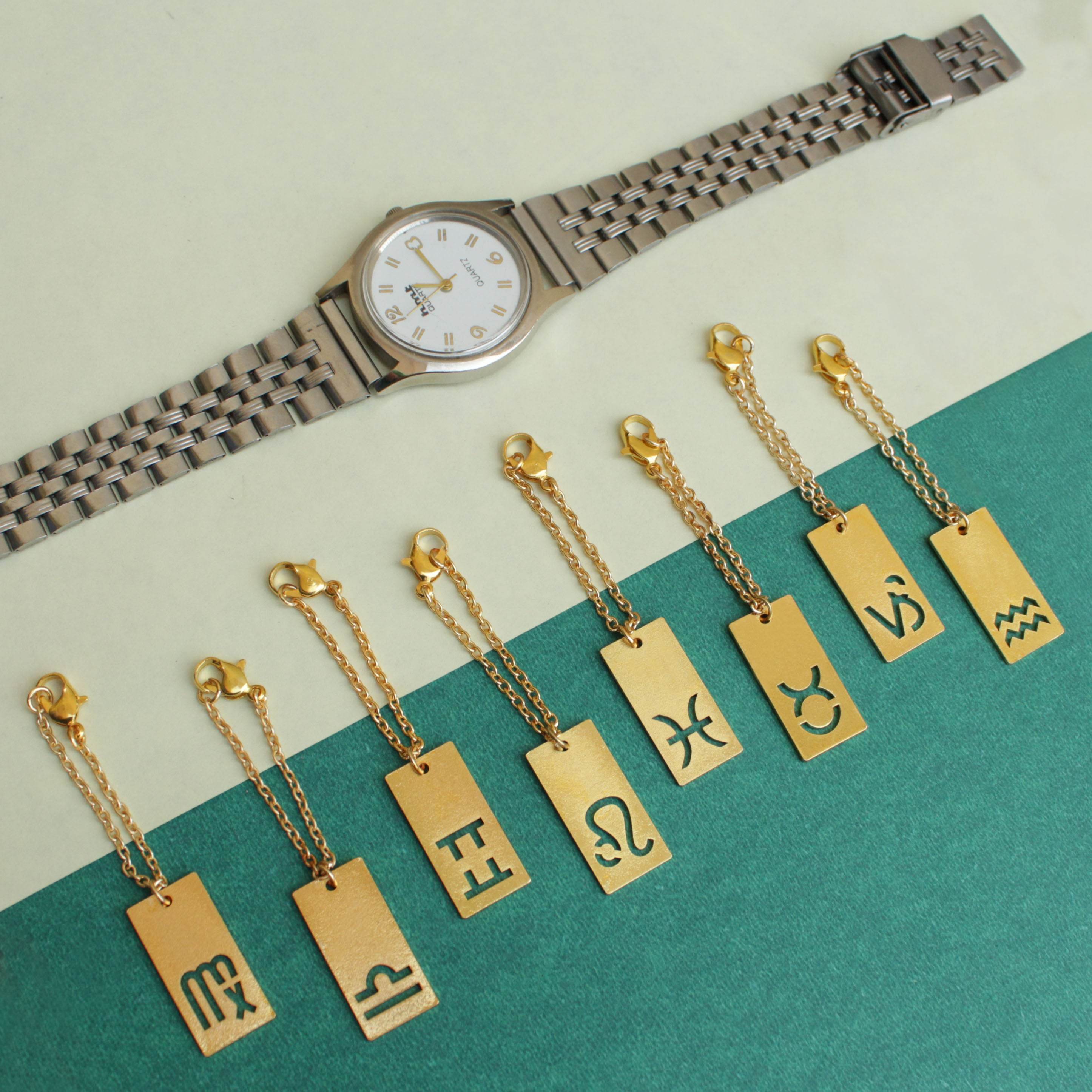 laser cut mild steel with high gloss lacquer golden plating watch charms accessories