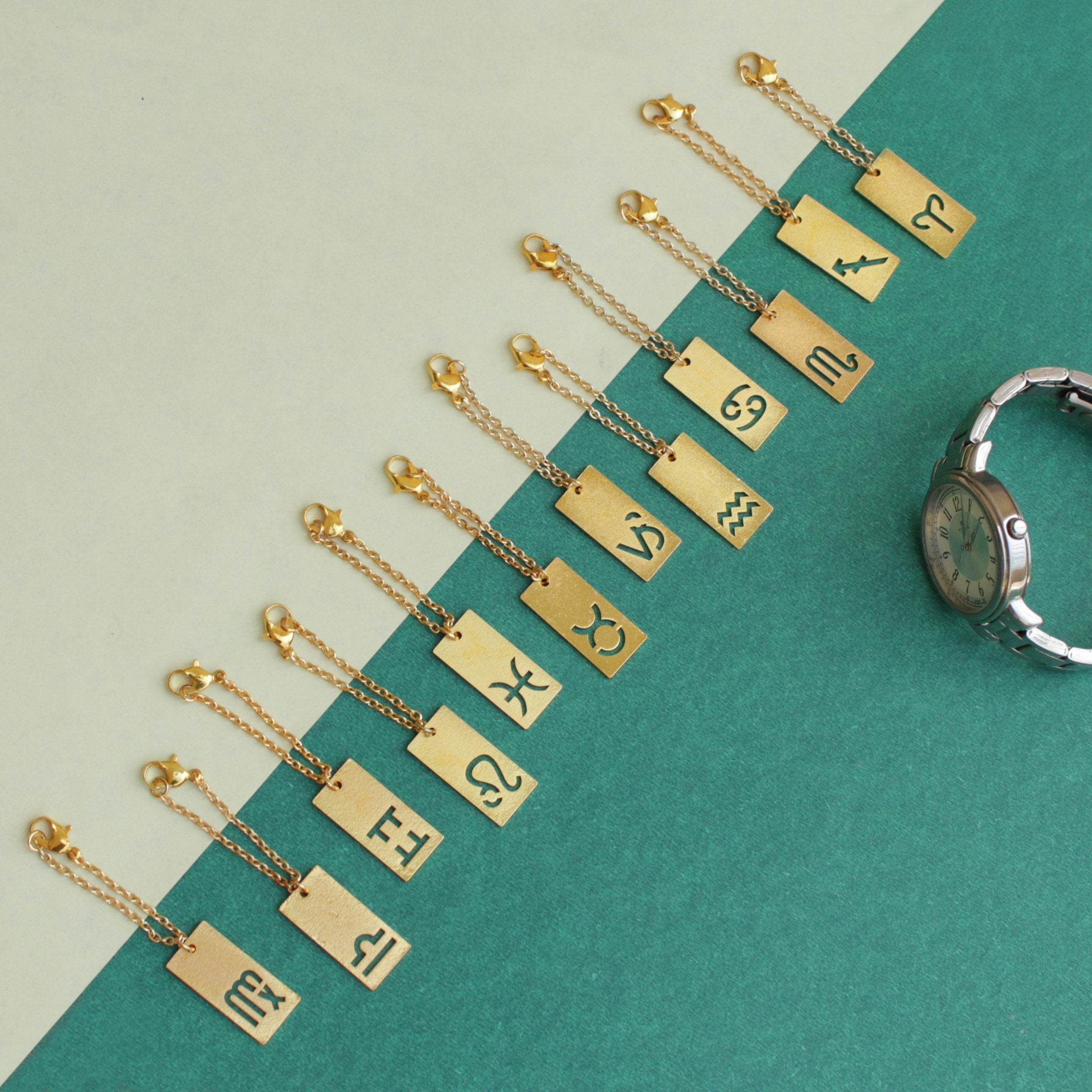 laser cut mild steel with high gloss lacquer golden plating watch charms accessories
