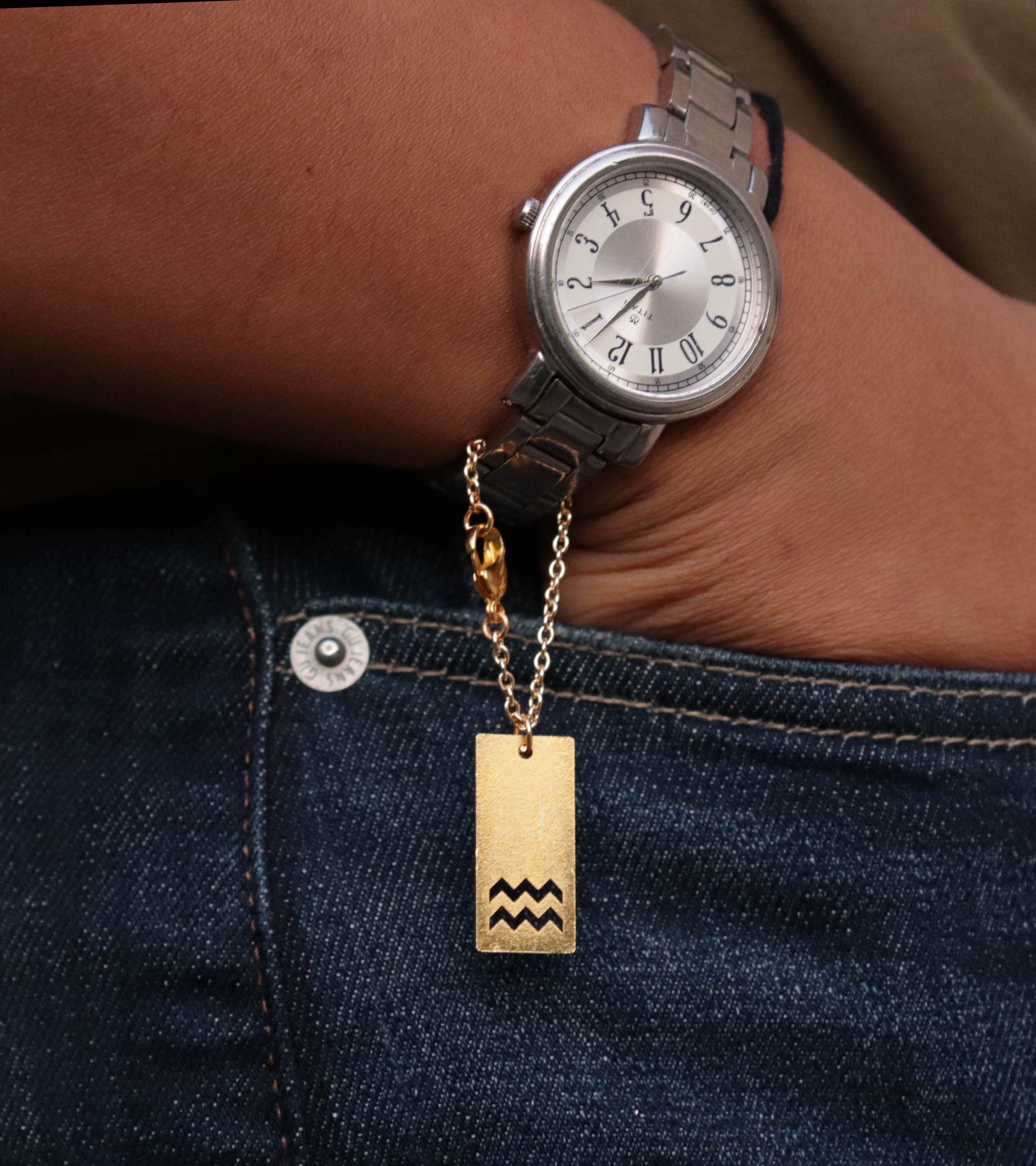 laser cut mild steel with high gloss lacquer golden plating watch charms accessories