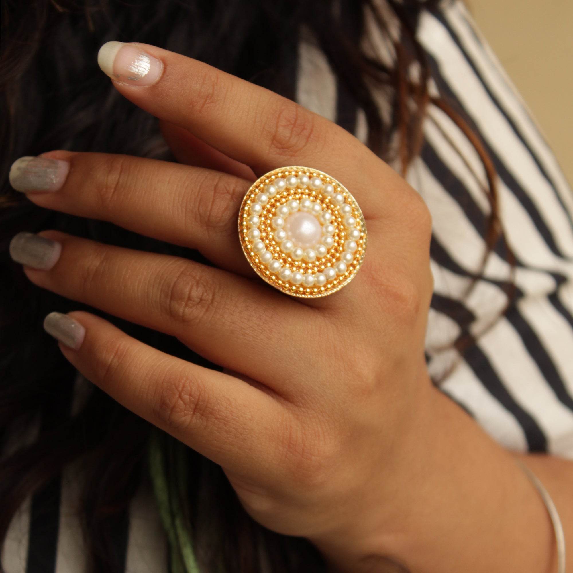 faux pearls adjustable ring