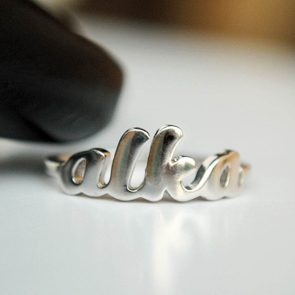 Personalised Silver Name Ring - BeAbhika.com